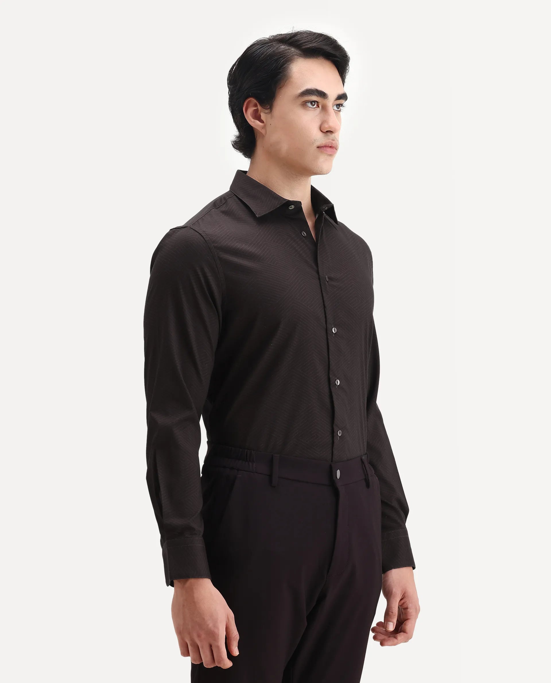 Rare Rabbit Men's Noven Maroon Cotton Geometric Print Regular Fit Full Sleeve Collared Shirt