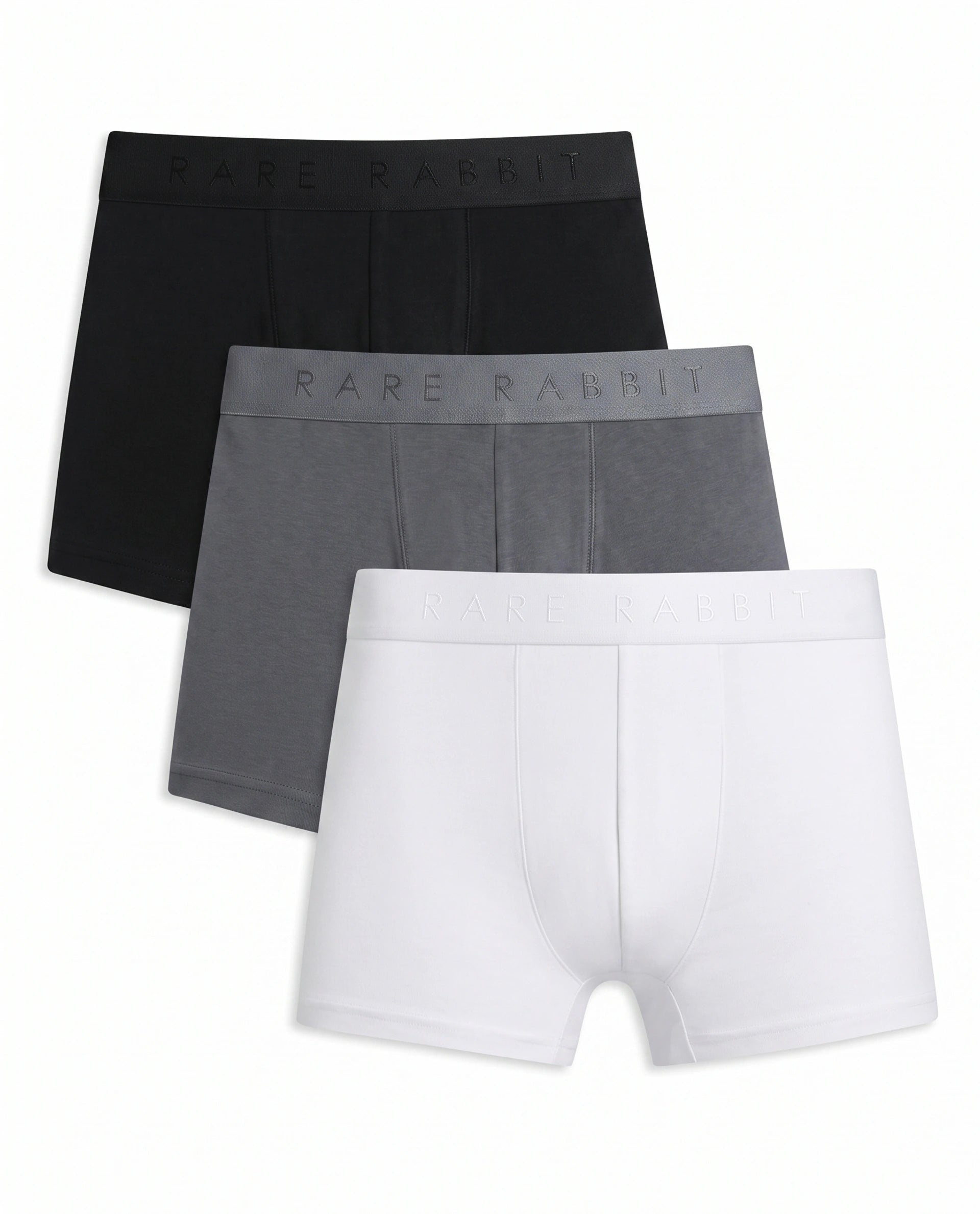 Rare Rabbit Men Now Black/White/Grey Soft Cotton Stretch Trunks (Pack Of 3)