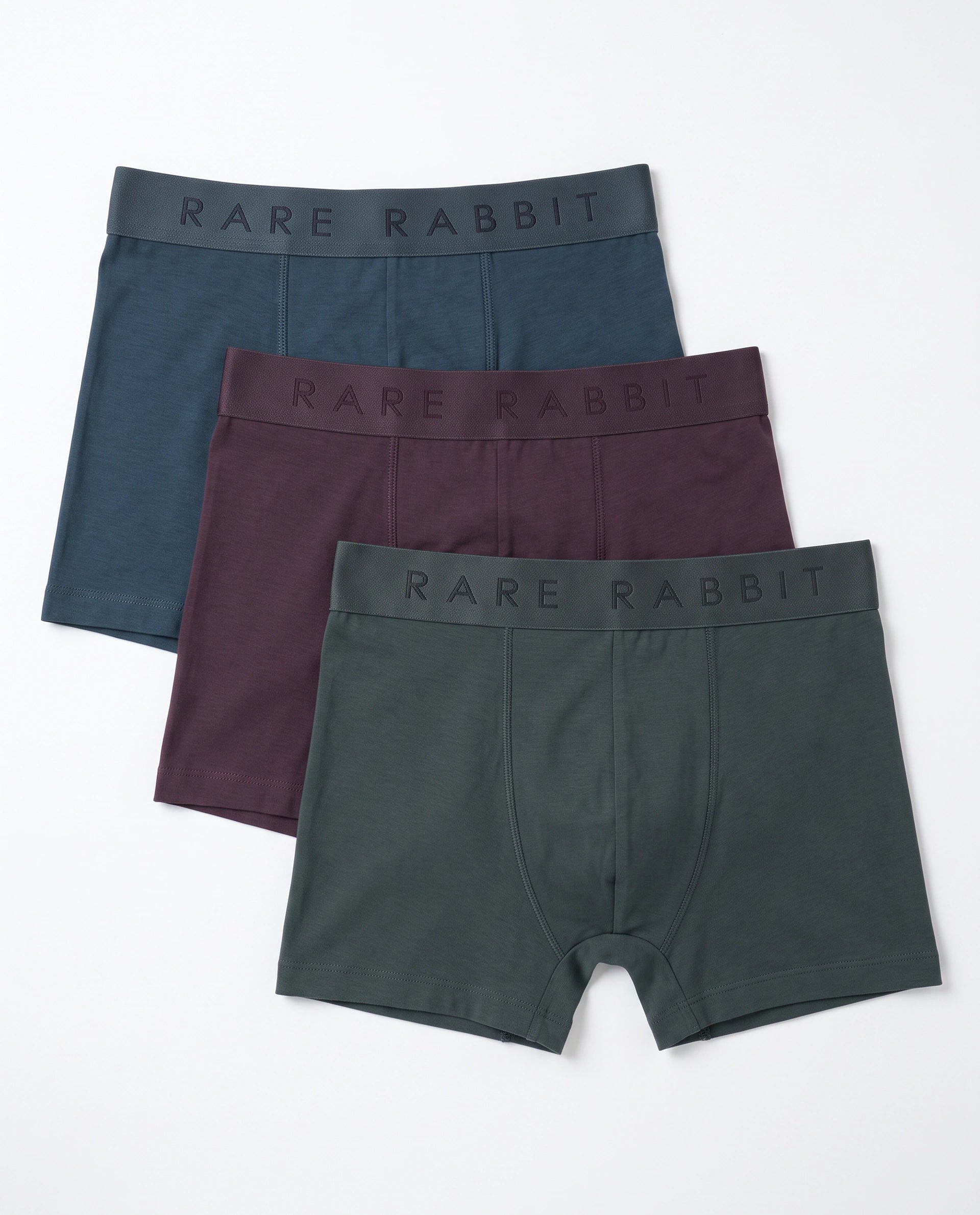 Rare Rabbit Men Now Olive/Prune/Teal Soft Cotton Stretch Trunks (Pack Of 3)