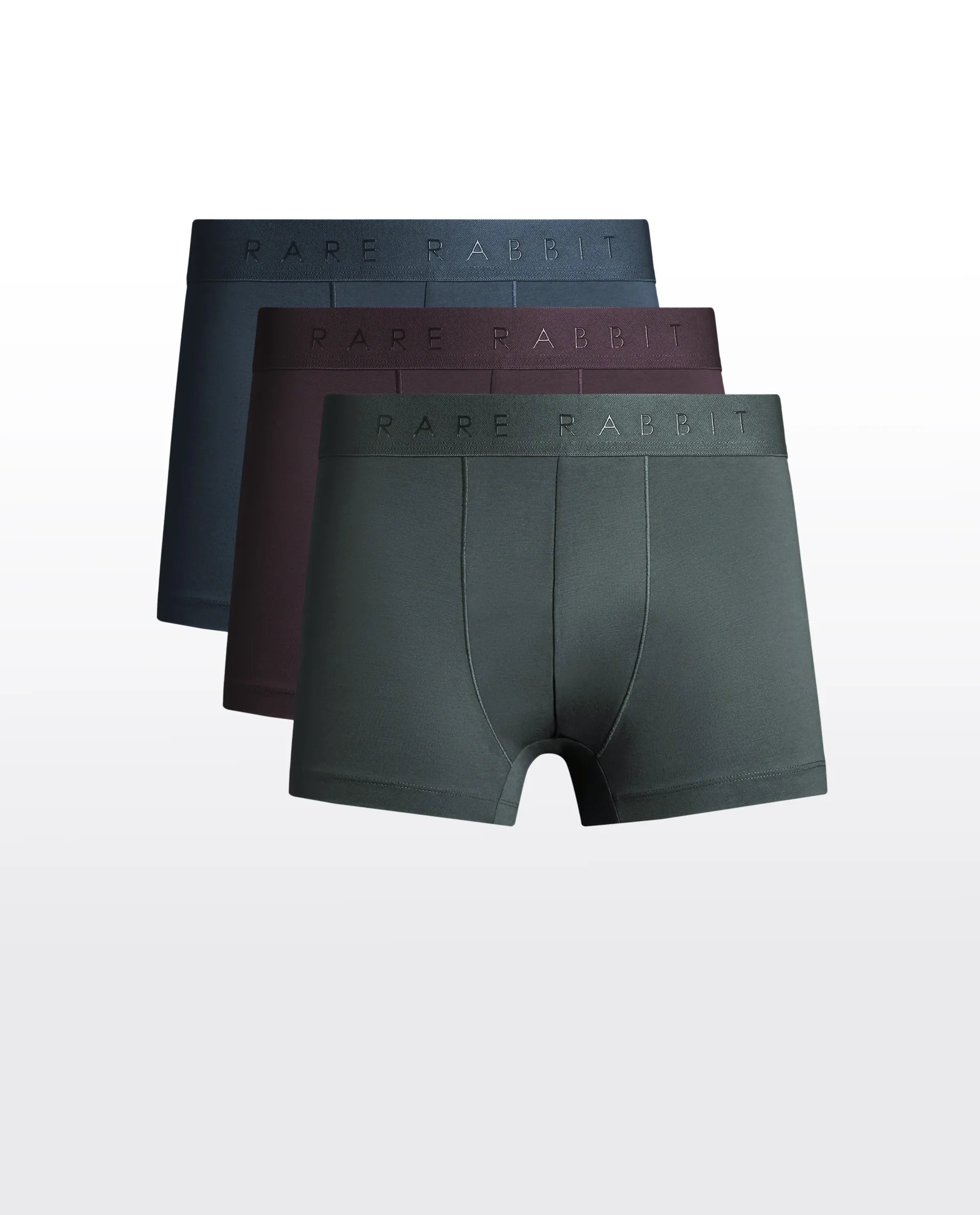 Rare Rabbit Men Now Olive/Prune/Teal Soft Cotton Stretch Trunks (Pack Of 3)