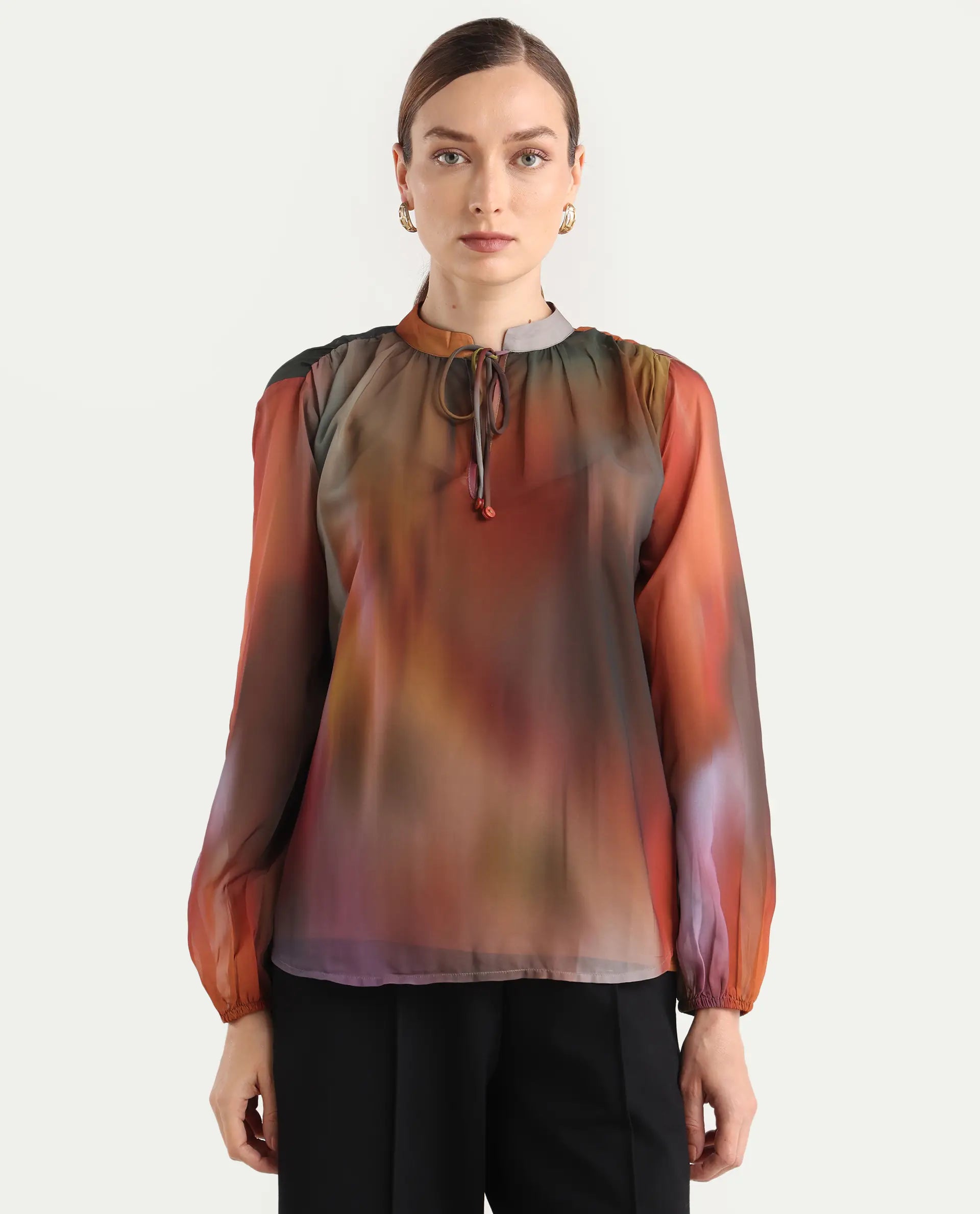 Rareism Women Nucos Multi Round Neck Pull On Closure Relaxed Fit Printed Top