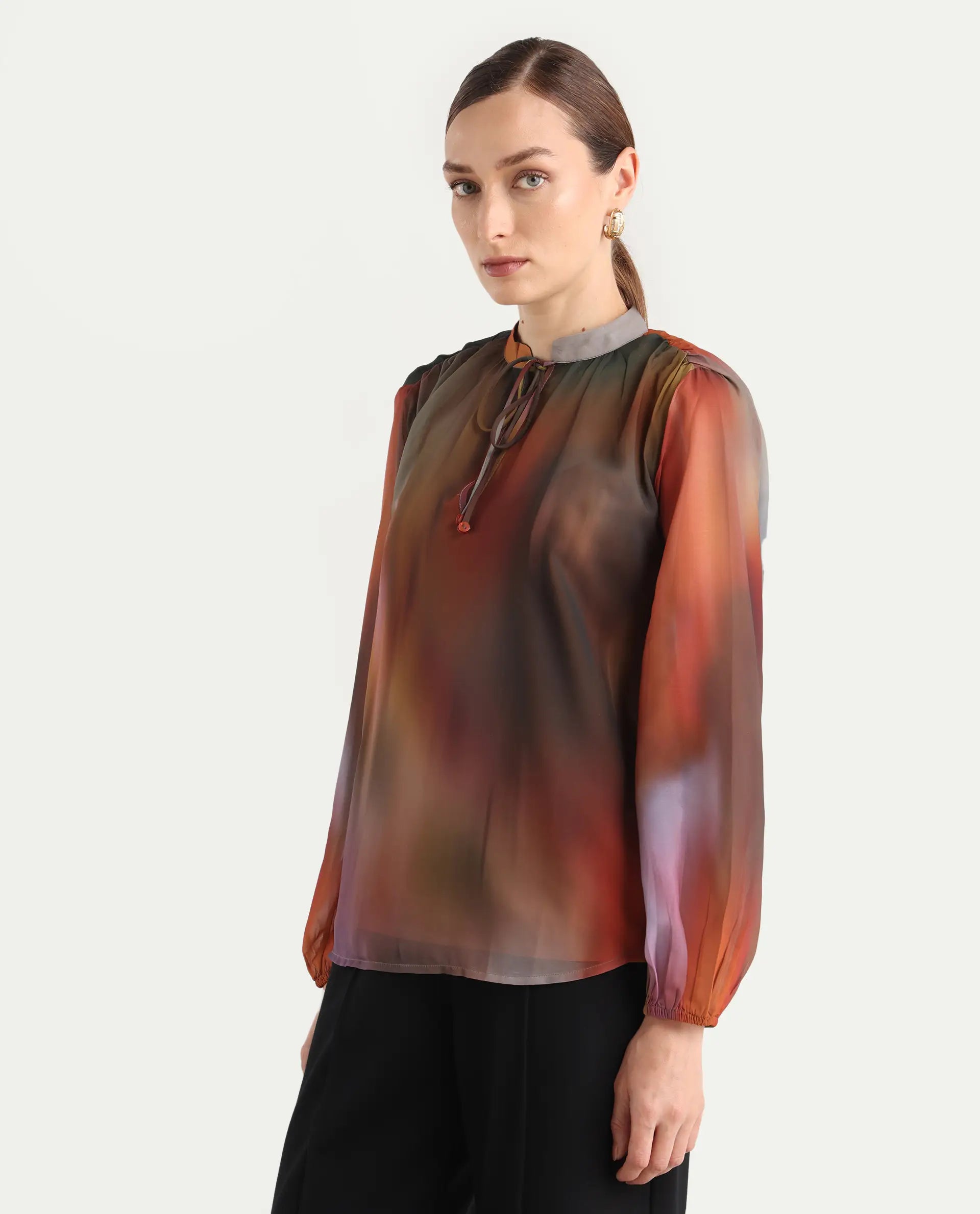 Rareism Women Nucos Multi Round Neck Pull On Closure Relaxed Fit Printed Top