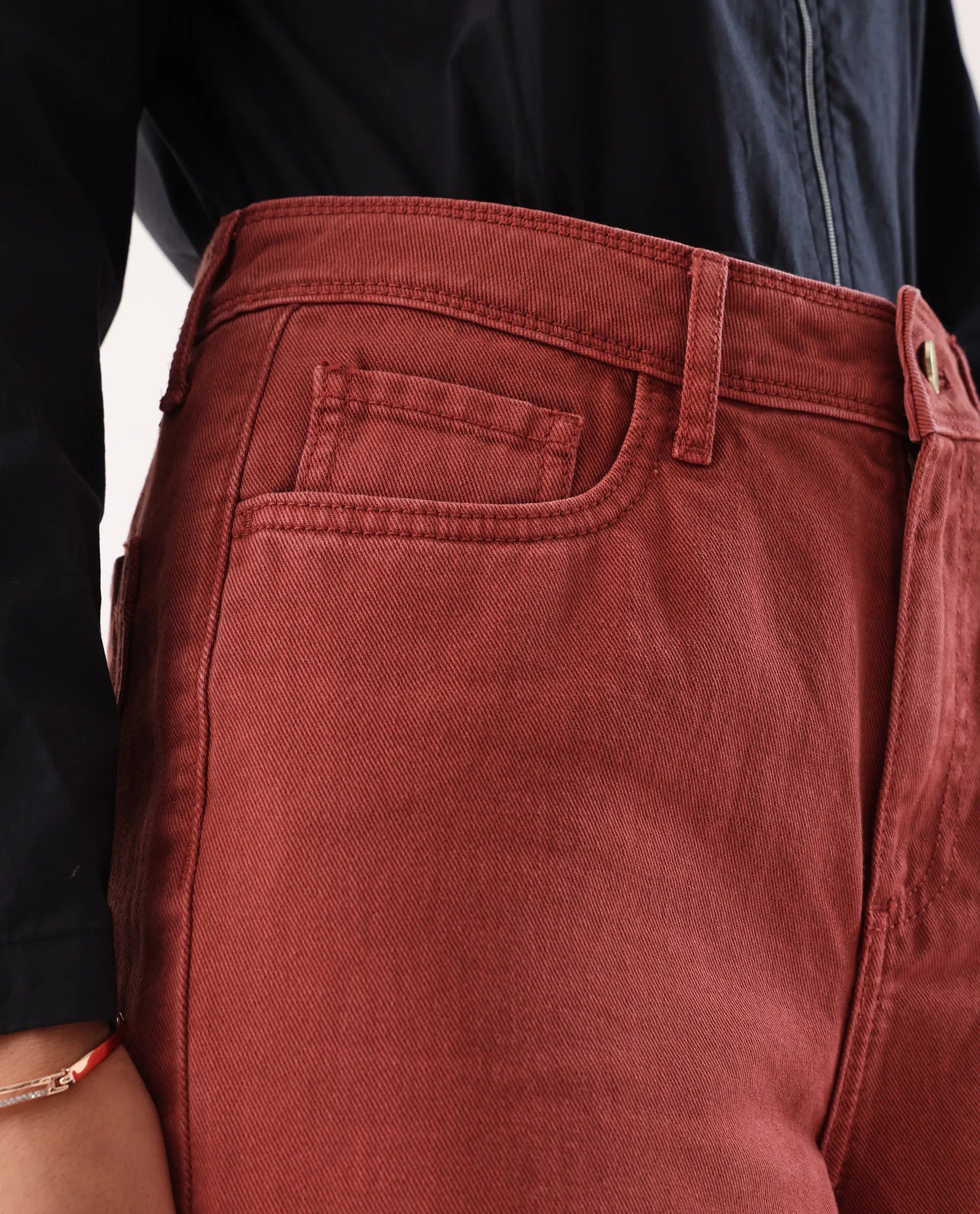 Rareism Women's Nufes Rust Cotton Wide Ankle Length Plain Trouser