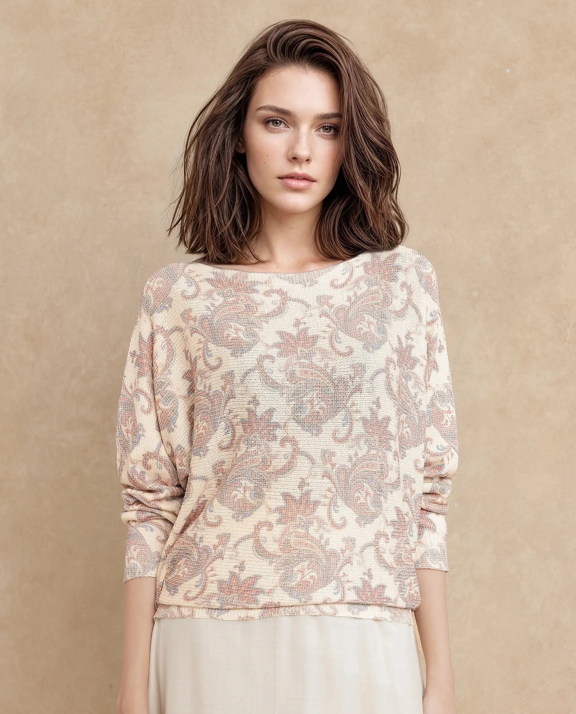 Rareism Women Nupint Light Multi Polyester Viscose Fabric Full Sleeve Relaxed Fit Top