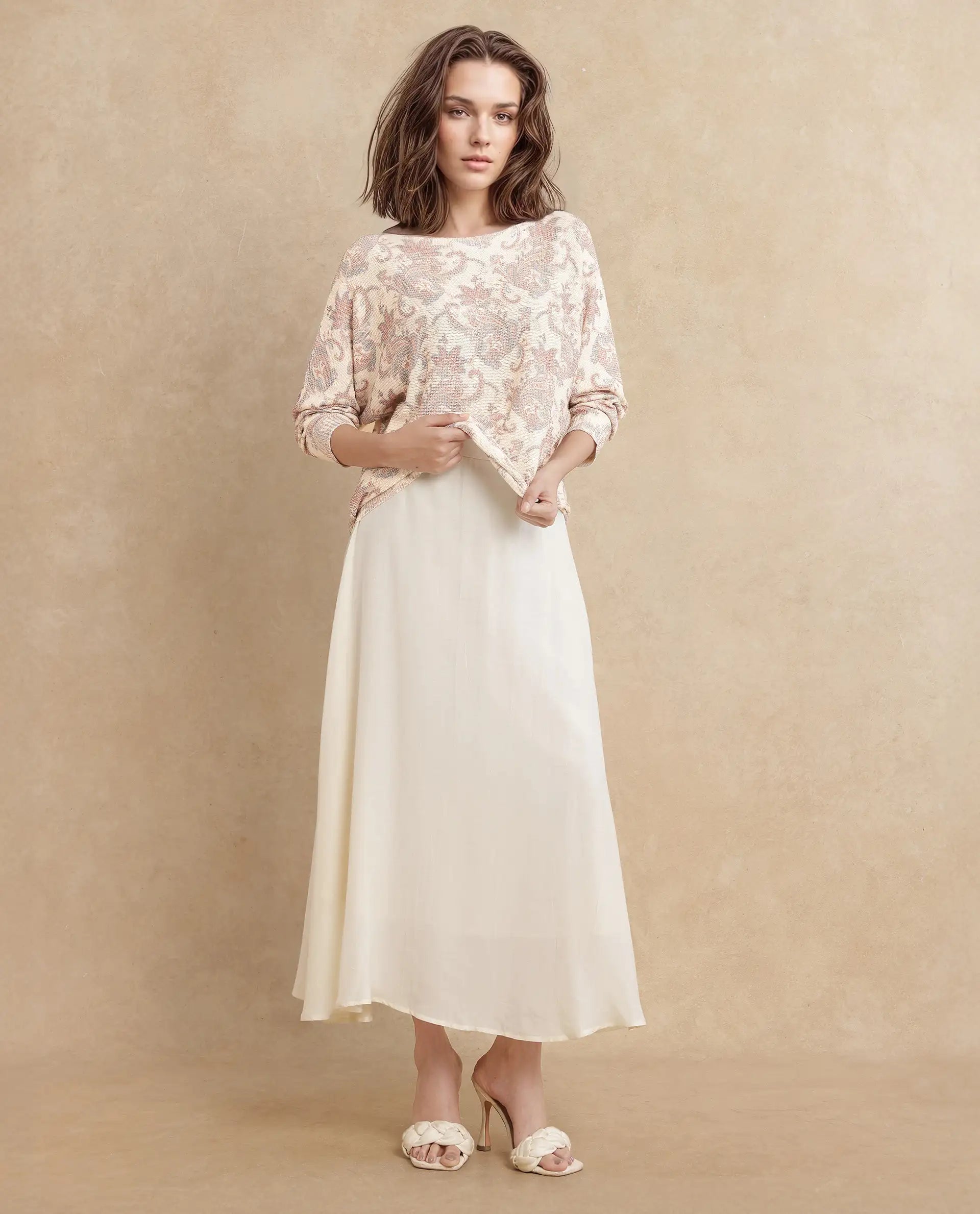 Rareism Women Nupint Light Multi Polyester Viscose Fabric Full Sleeve Relaxed Fit Top