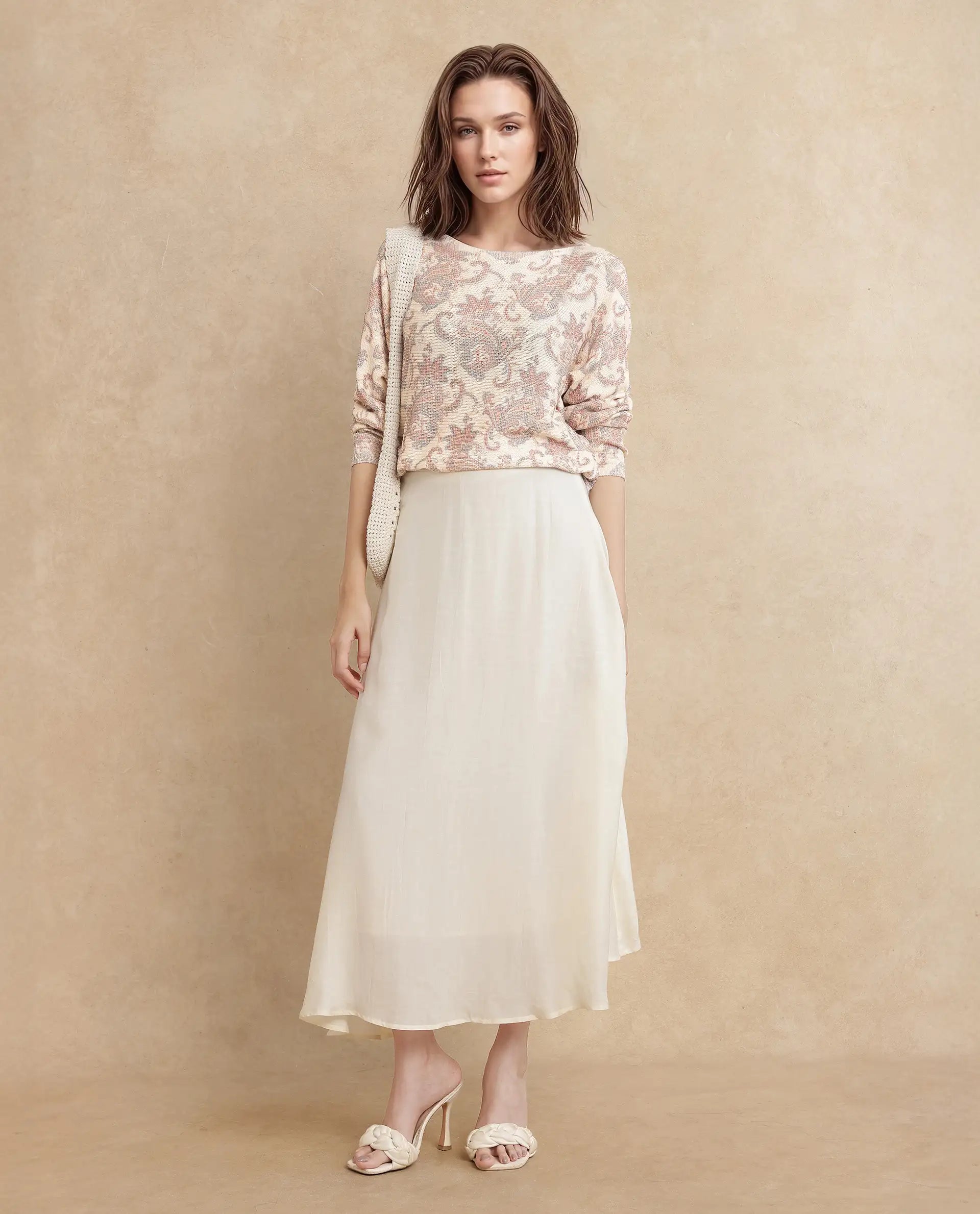 Rareism Women Nupint Light Multi Polyester Viscose Fabric Full Sleeve Relaxed Fit Top