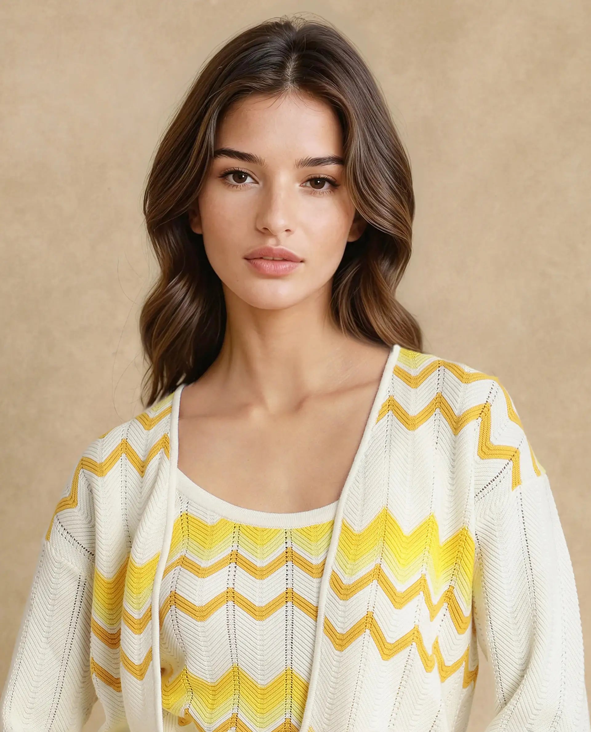 Rareism Women Nupstir-S Yellow Cotton Fabric Sleeve Less Relaxed Fit Shrug