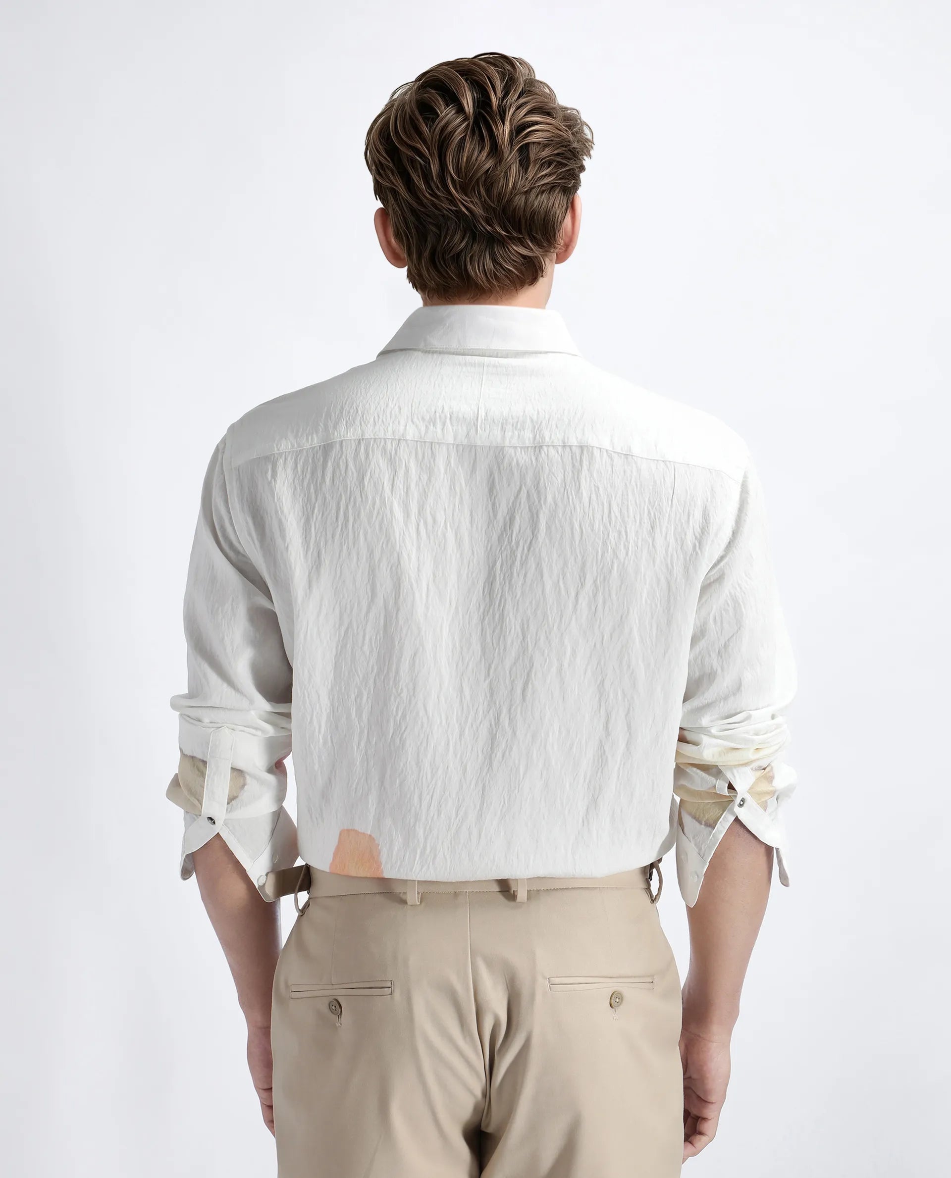 Rare Rabbit Men's Nura White Viscose Floral Print Regular Fit Full Sleeve Collared Shirt