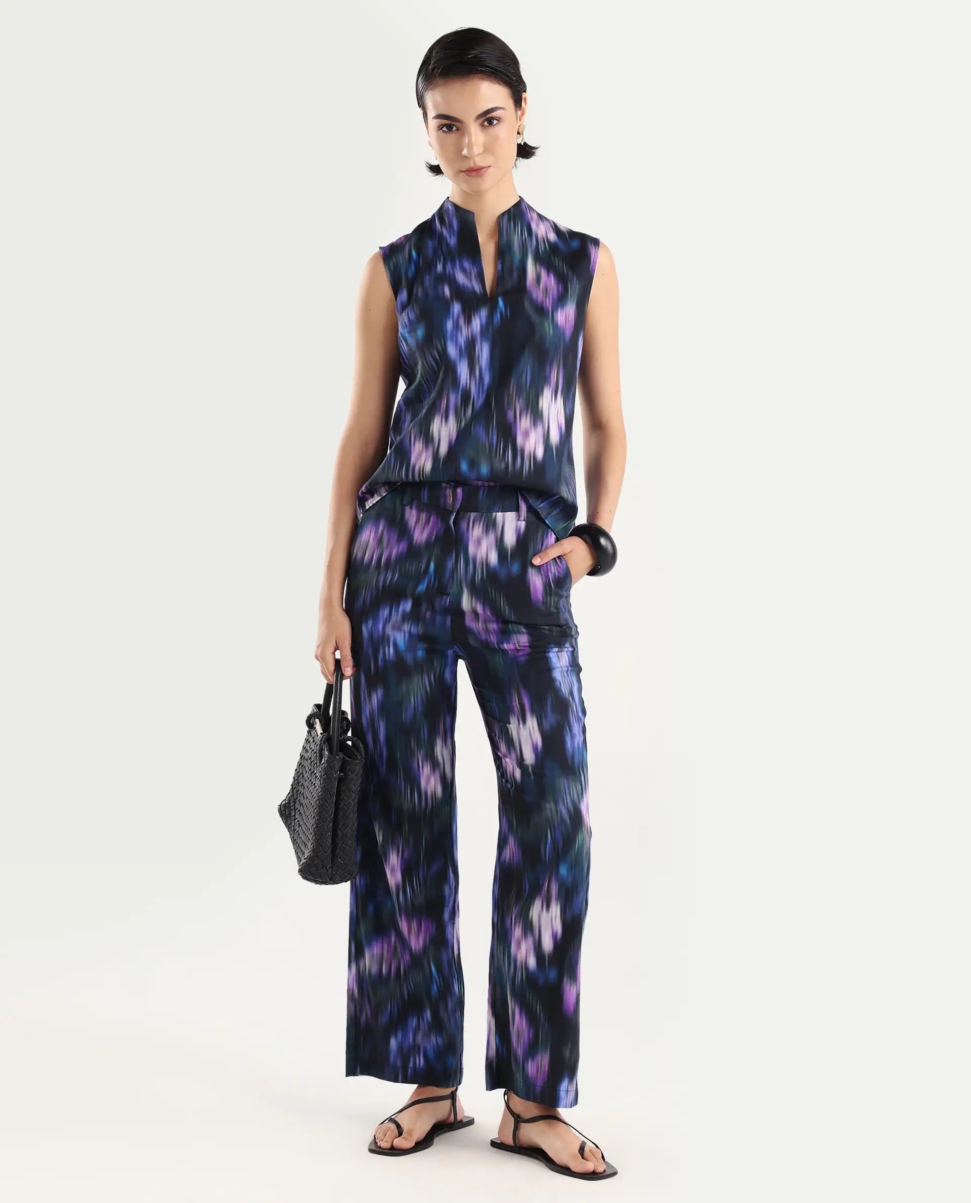 Rareism Women's Nushi B Navy Cotton Blend Straight Fit Trouser