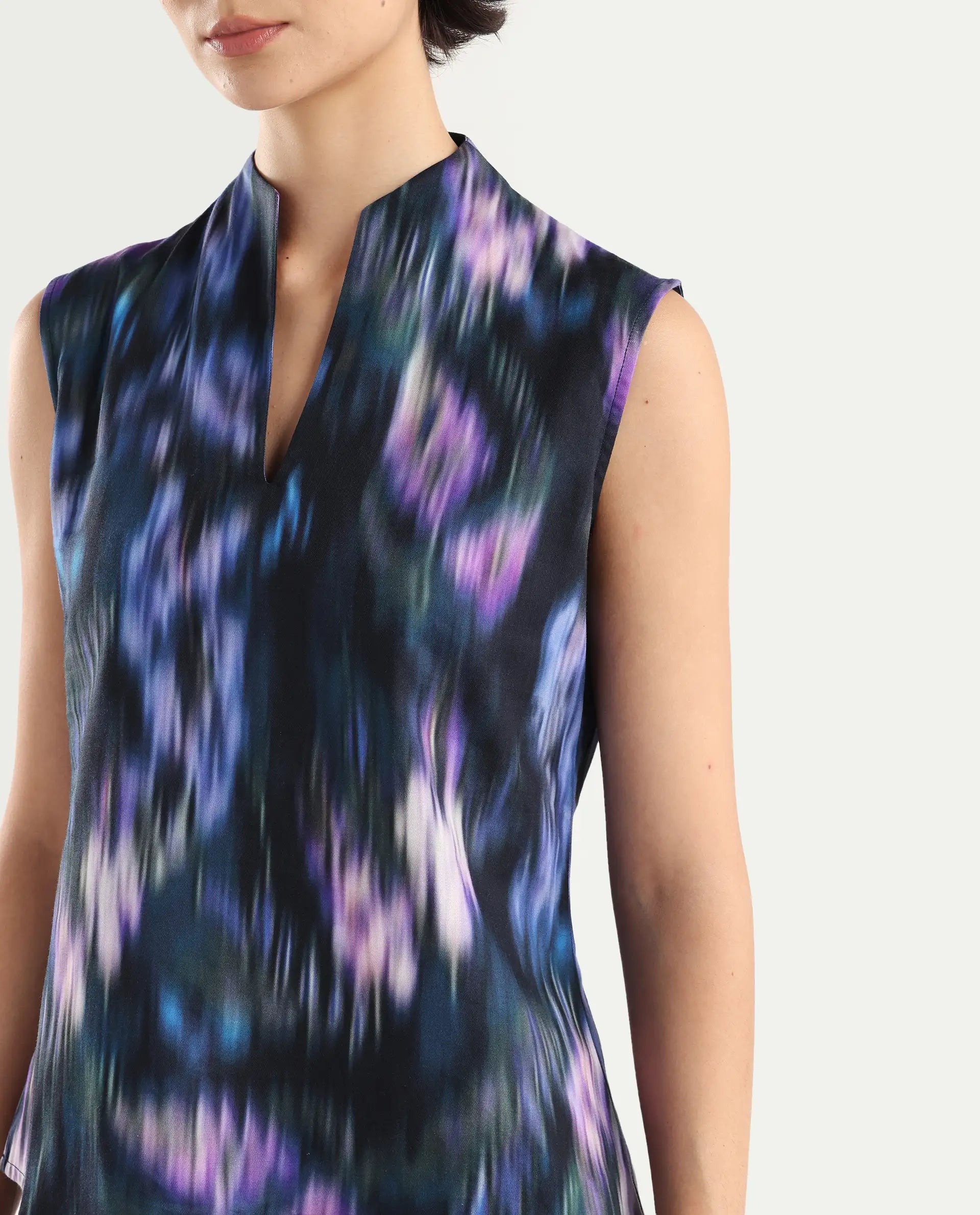 Rareism Women's Nushi T Navy Cotton Build Up Neck Regular Fit Top