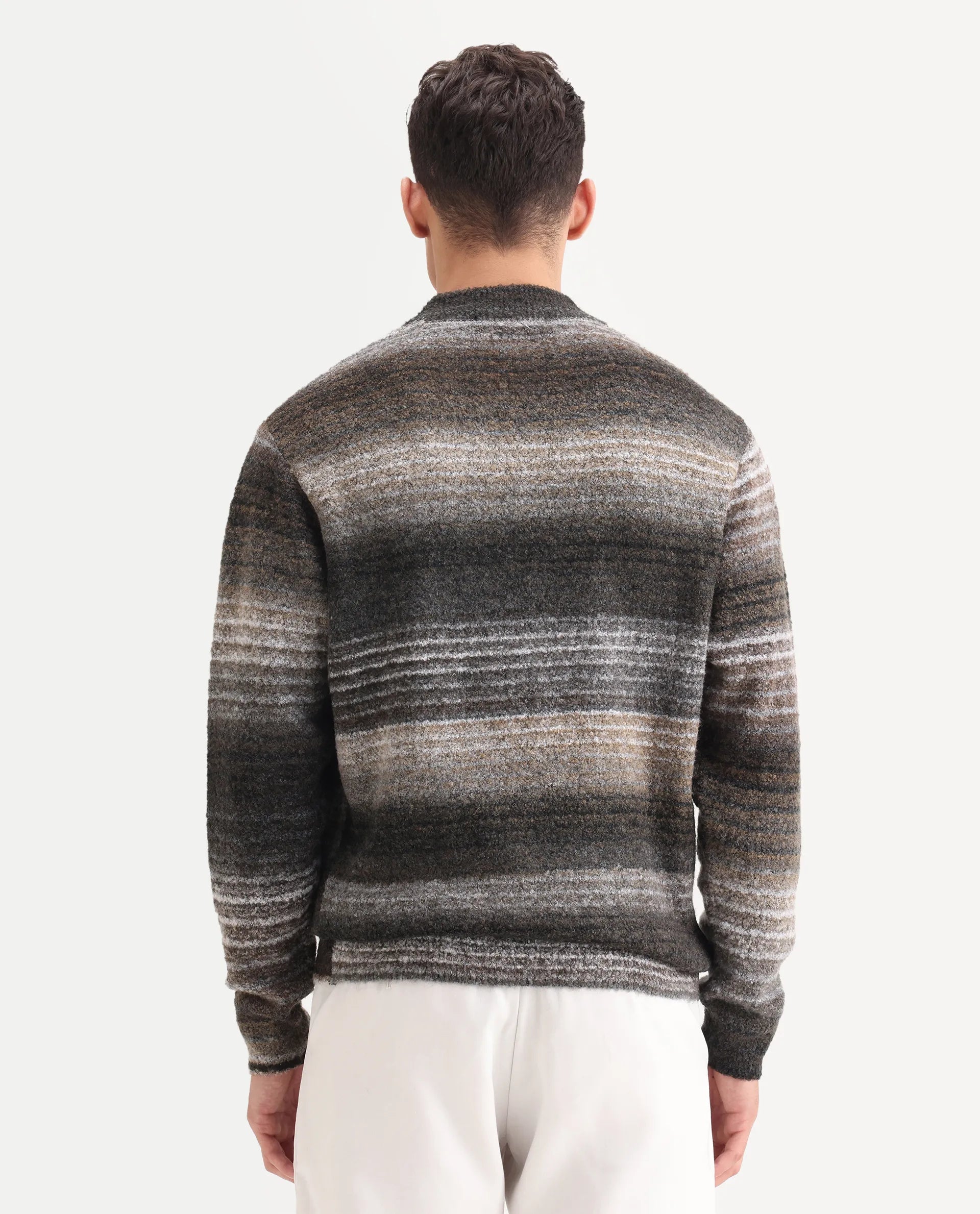 Rare Rabbit Men's Nemot Dark Grey Cotton Colorblock Regular Fit Full Sleeve Crew Neck Sweater