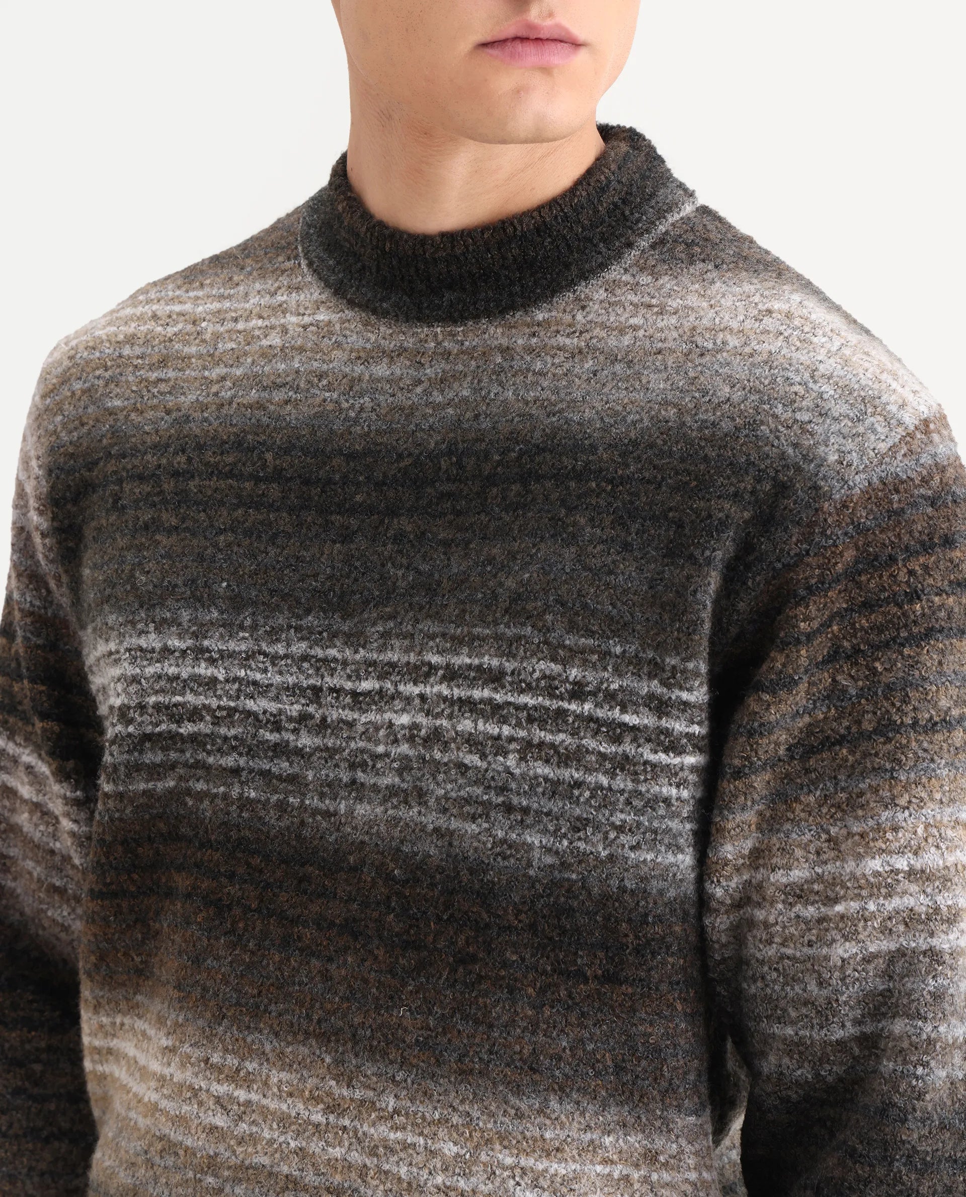 Rare Rabbit Men's Nemot Dark Grey Cotton Colorblock Regular Fit Full Sleeve Crew Neck Sweater