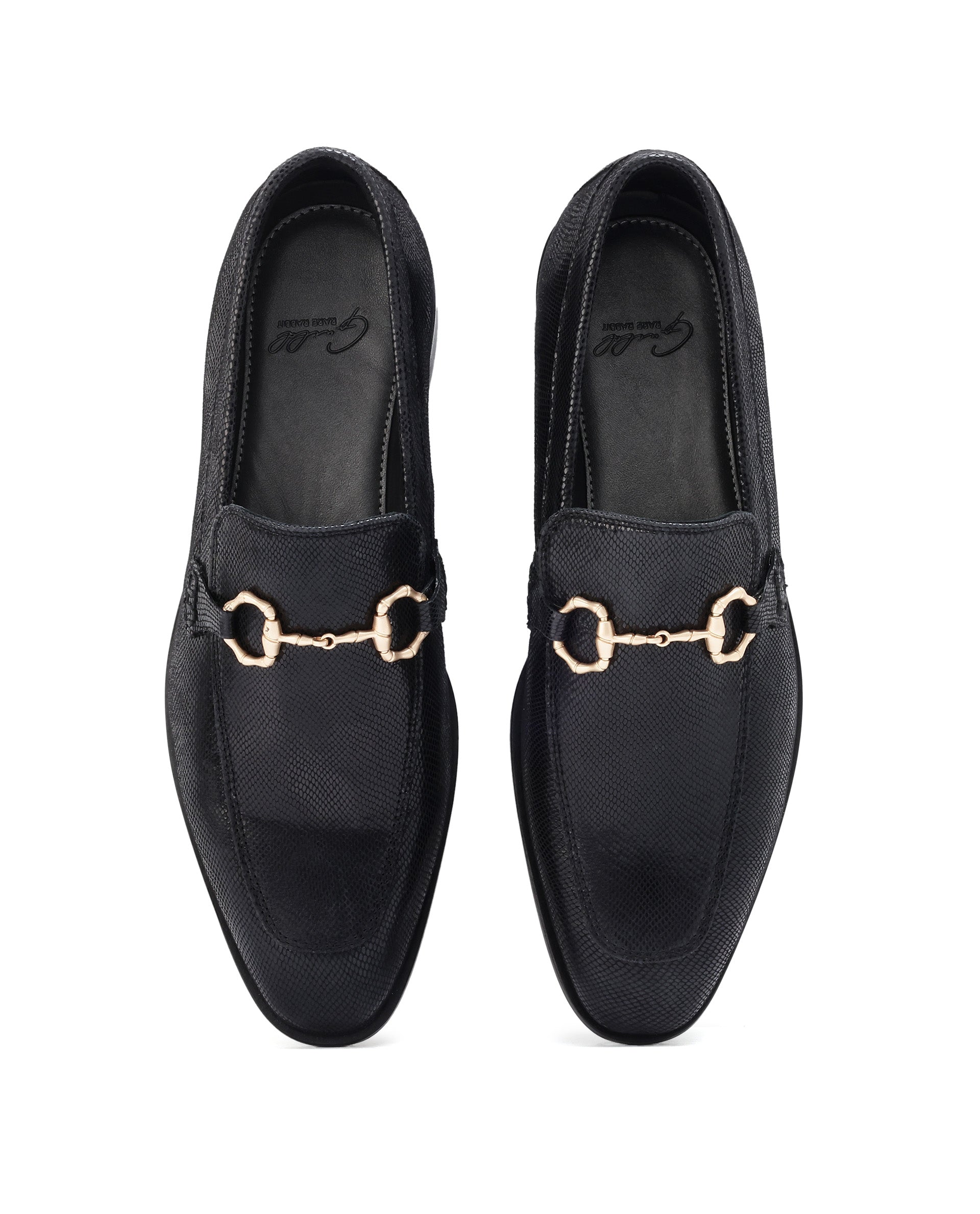 Rare Rabbit Men's Snaker Black Slip-On Genuine Textured Leather Guild Branded Loafer