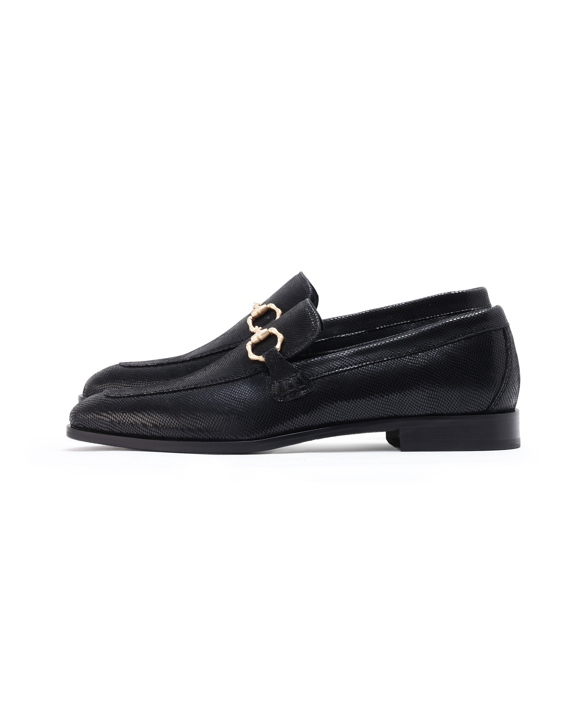 Rare Rabbit Men's Snaker Black Slip-On Genuine Textured Leather Guild Branded Loafer