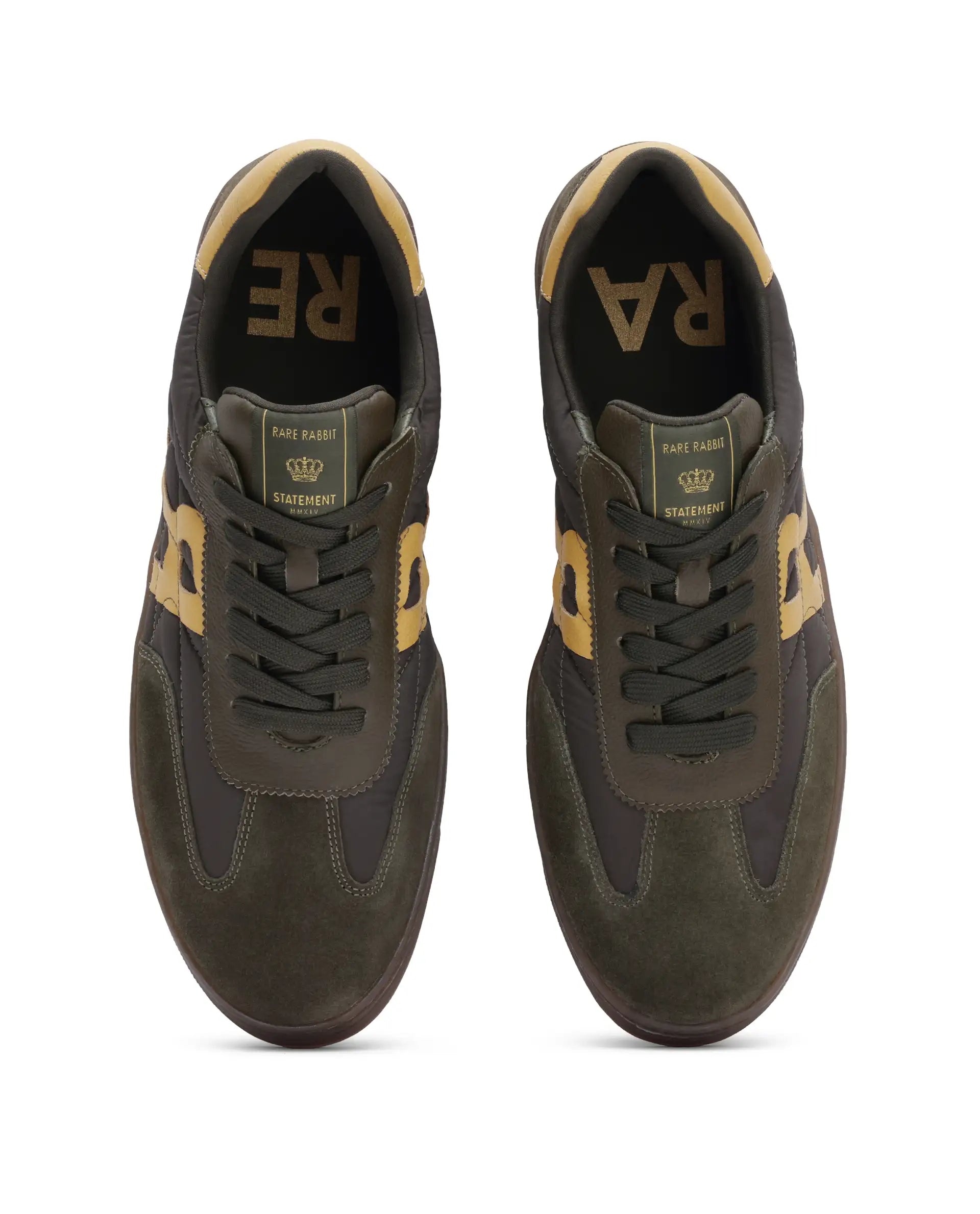 Rare Rabbit Men Atlas Olive Genuine Suede and Parachute Dual Tone Lace-Up Sneaker Shoes