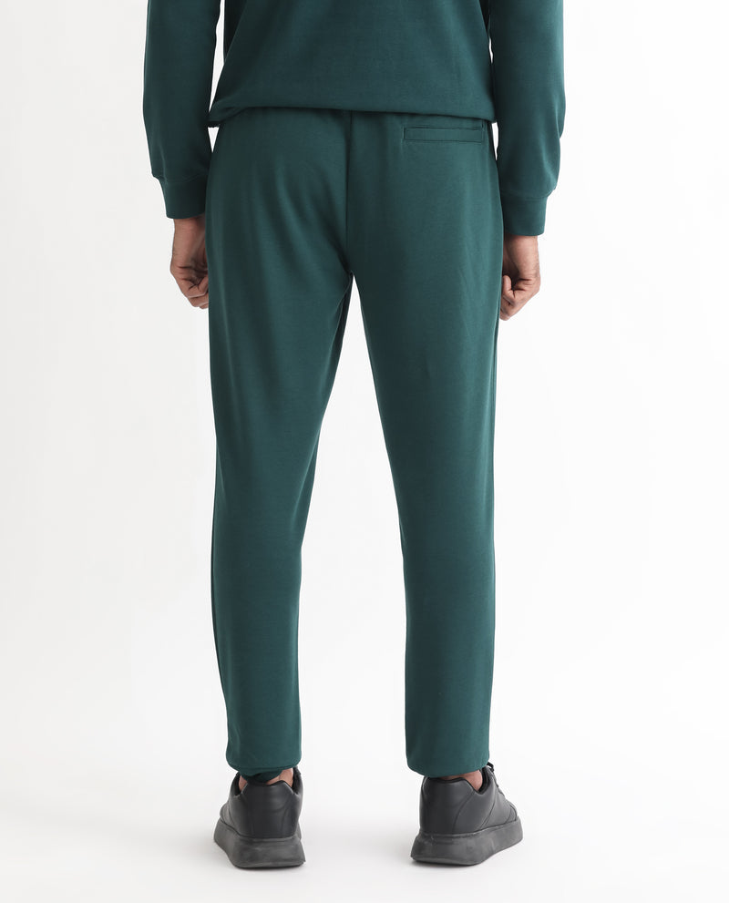 RARE RABBIT MENS OZA DARK GREEN TRACK PANT COTTON POLYESTER TERRY FABRIC MID RISE KNITTED DRAW STRING CLOSURE
