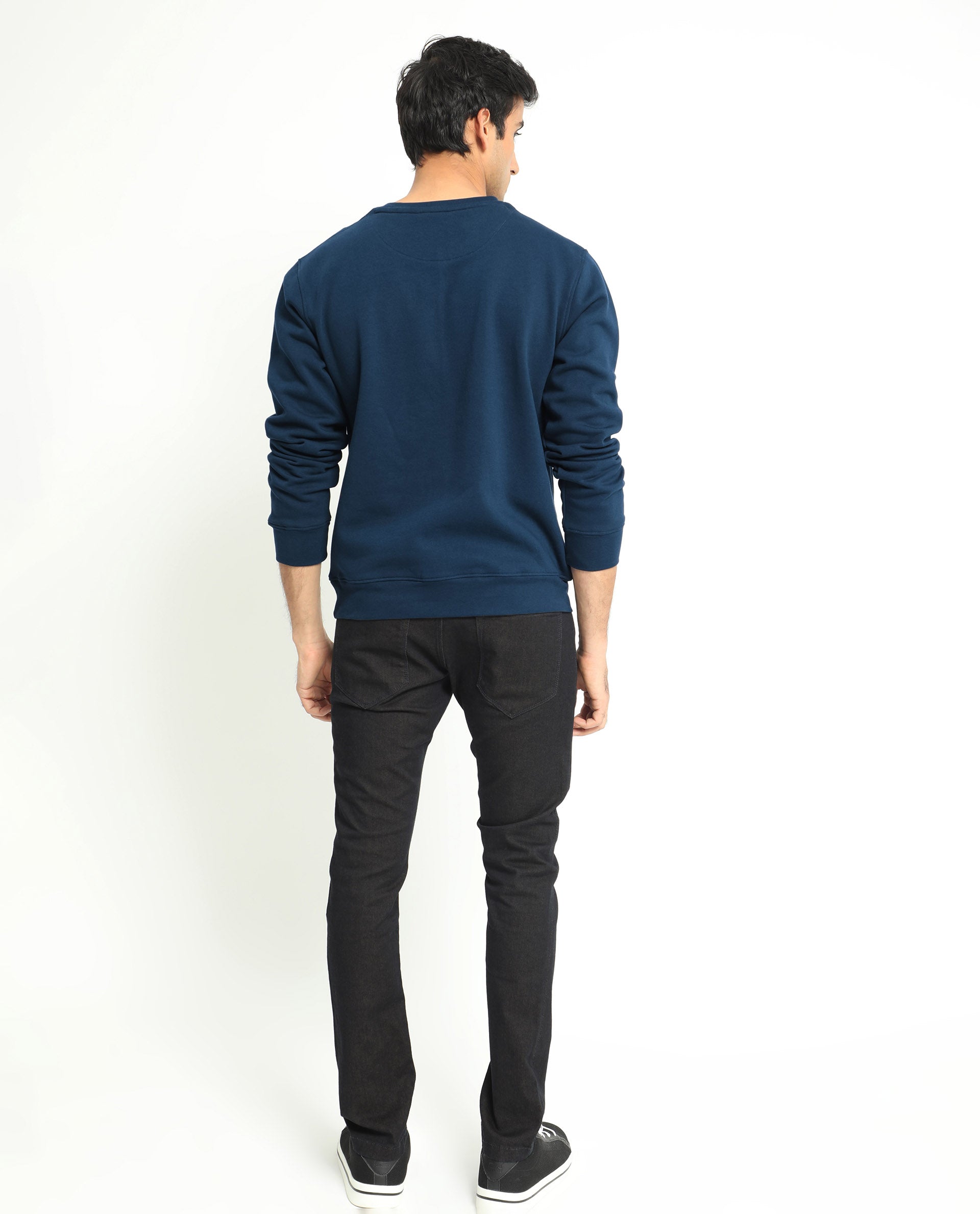 Rare Rabbit Men's Oakk Navy Full Sleeves Graphic Logo Print Sweatshirt