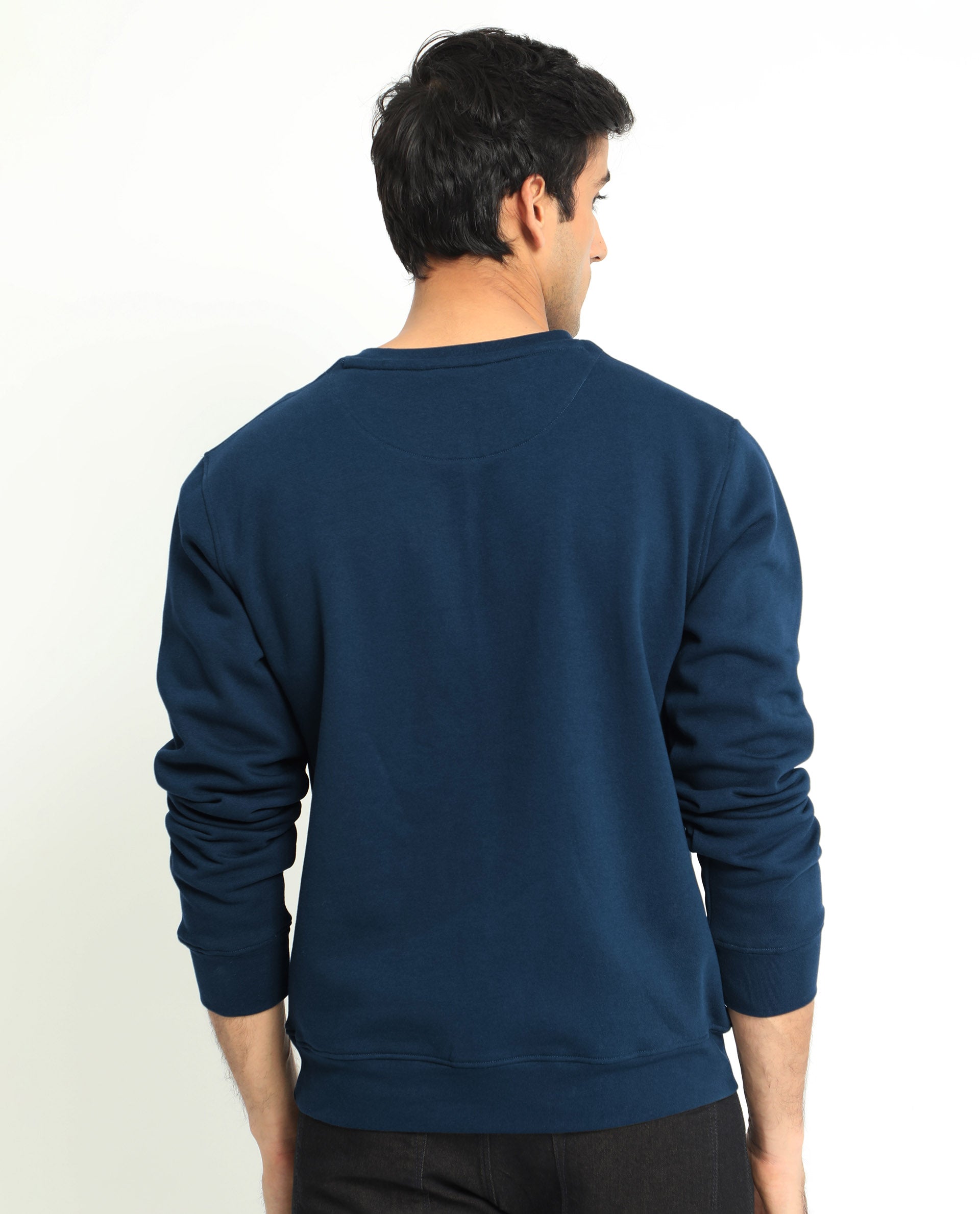 Rare Rabbit Men's Oakk Navy Full Sleeves Graphic Logo Print Sweatshirt