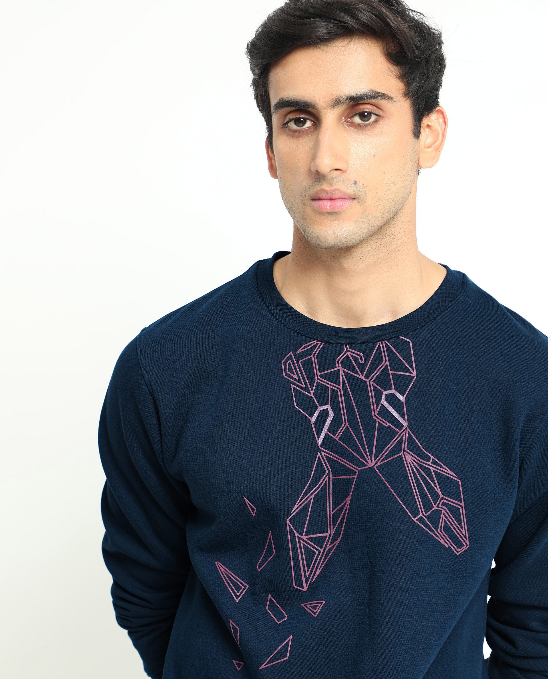 Rare Rabbit Men's Oakk Navy Full Sleeves Graphic Logo Print Sweatshirt