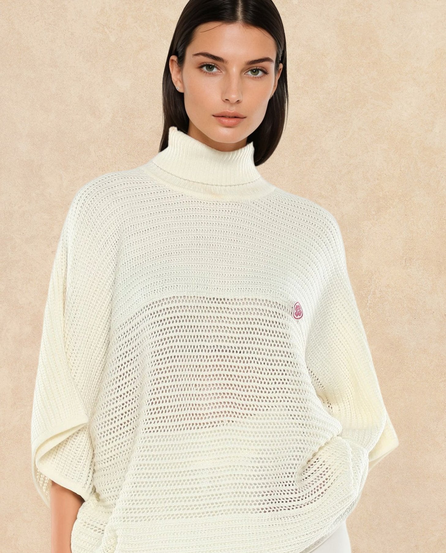 Rareism Women Oaklen Off White Acrylic Fabric Oversized Fit Plain Sweater