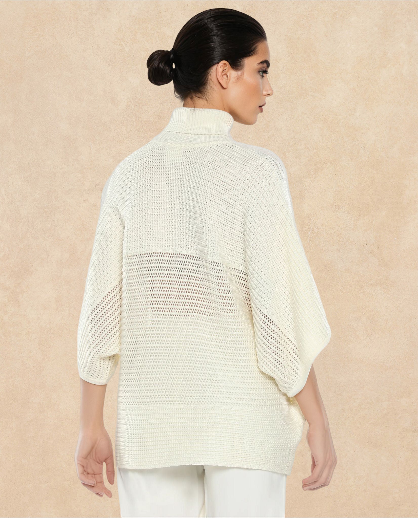 Rareism Women Oaklen Off White Acrylic Fabric Oversized Fit Plain Sweater