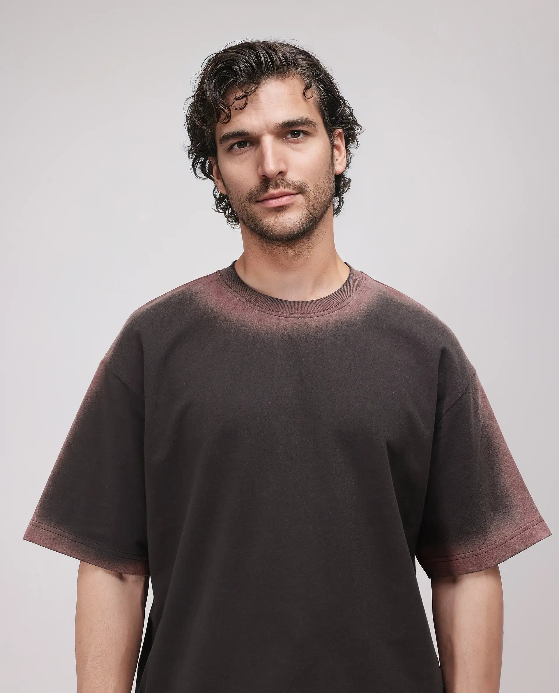 Rare Rabbit Men Oako Dark Brown Cotton Fabric Short Sleeve Crew Neck Oversized Fit Hd Print T-Shirt