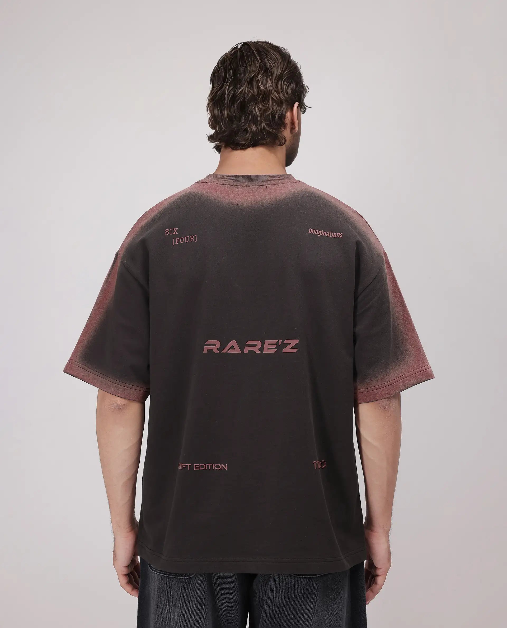 Rare Rabbit Men Oako Dark Brown Cotton Fabric Short Sleeve Crew Neck Oversized Fit Hd Print T-Shirt