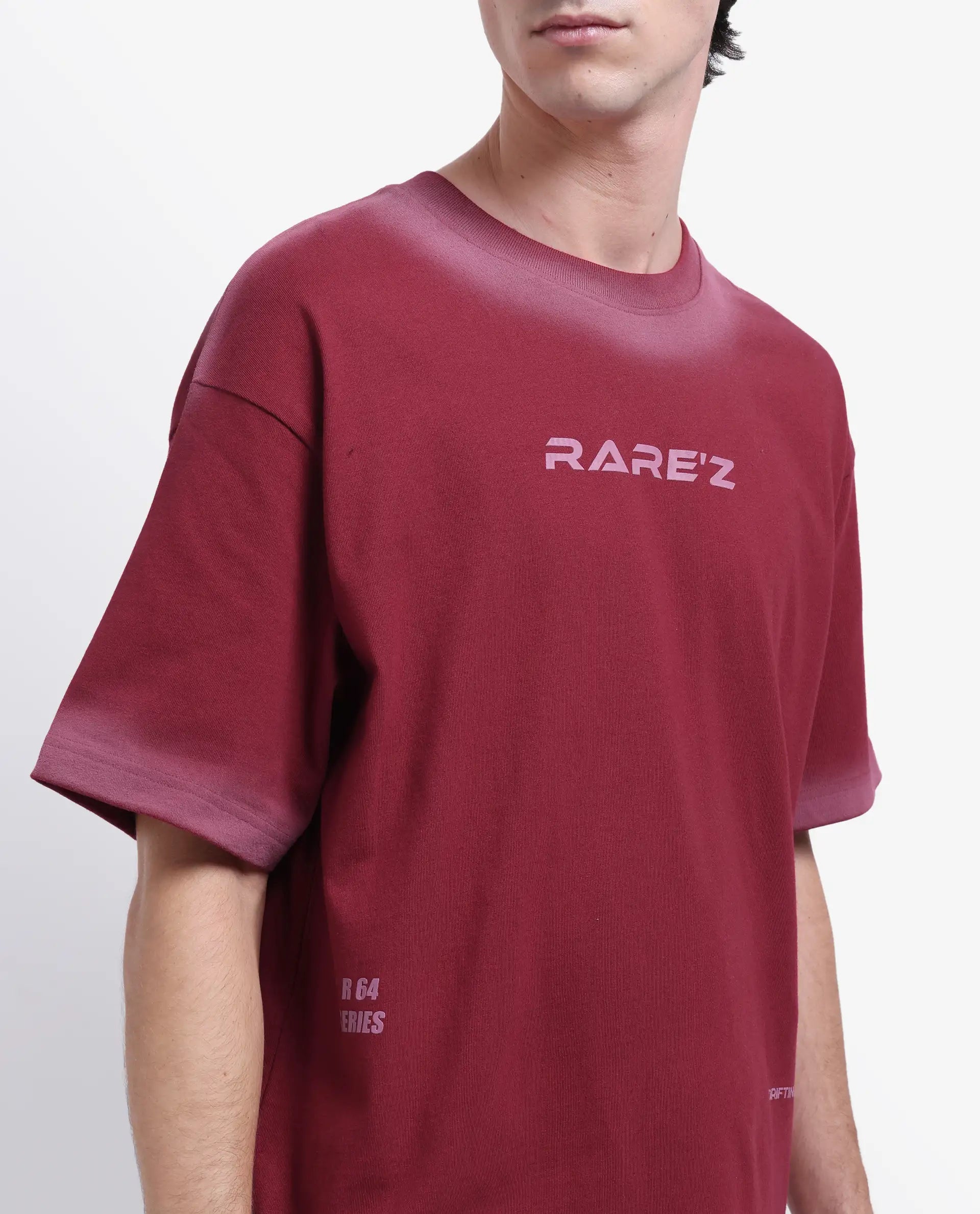 Rare Rabbit Men's Oakoe Dark Red Cotton Graphic Print Oversized Fit Half Sleeve Crew Neck T-Shirt