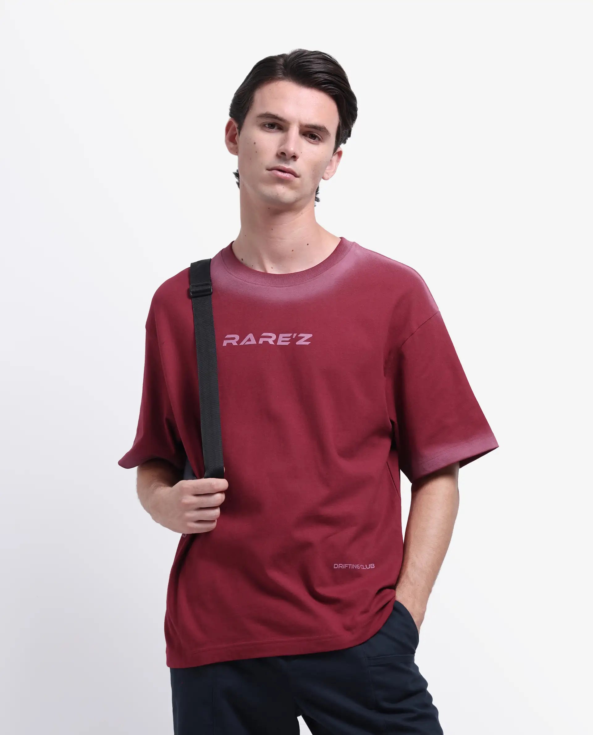 Rare Rabbit Men's Oakoe Dark Red Cotton Graphic Print Oversized Fit Half Sleeve Crew Neck T-Shirt