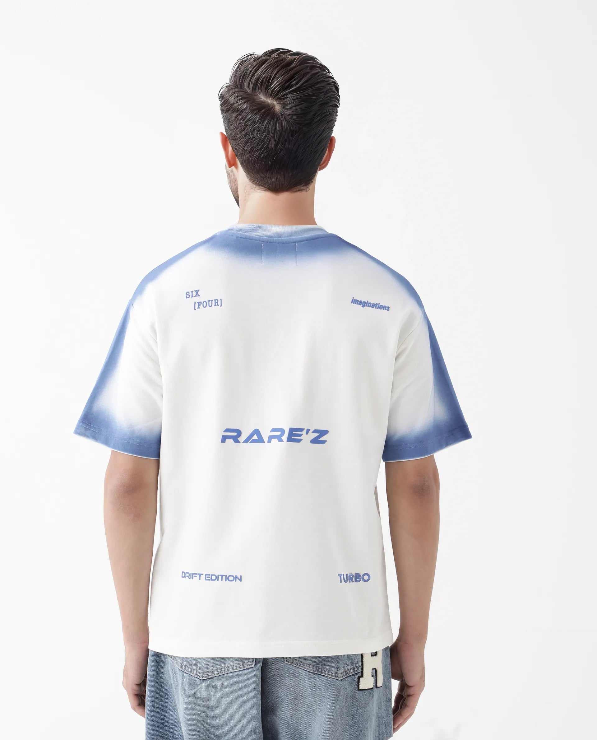 Rare Rabbit Men's Oako Off White Cotton Hd Print Oversized Fit Half Sleeve Crew Neck T-Shirt