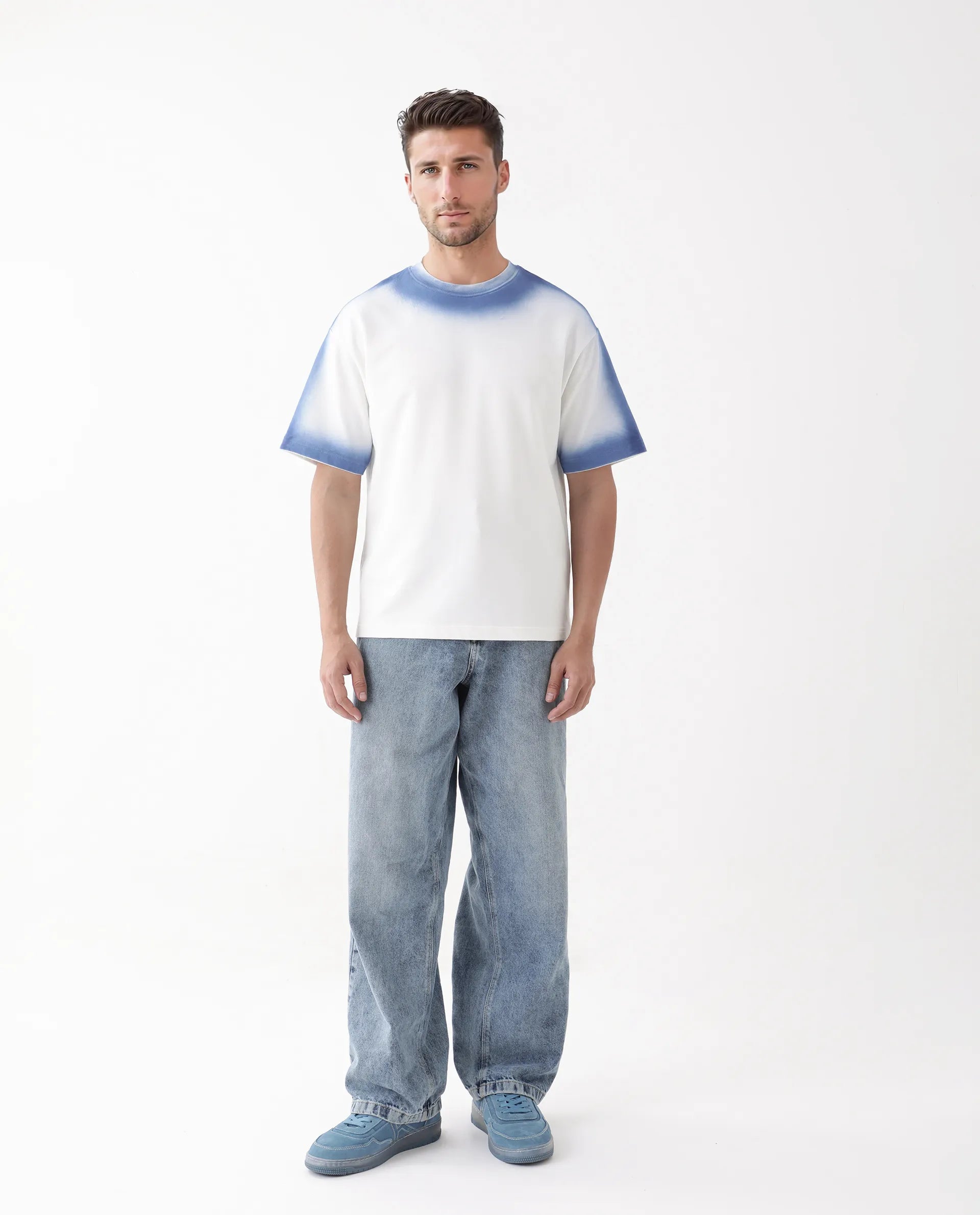 Rare Rabbit Men's Oako Off White Cotton Hd Print Oversized Fit Half Sleeve Crew Neck T-Shirt