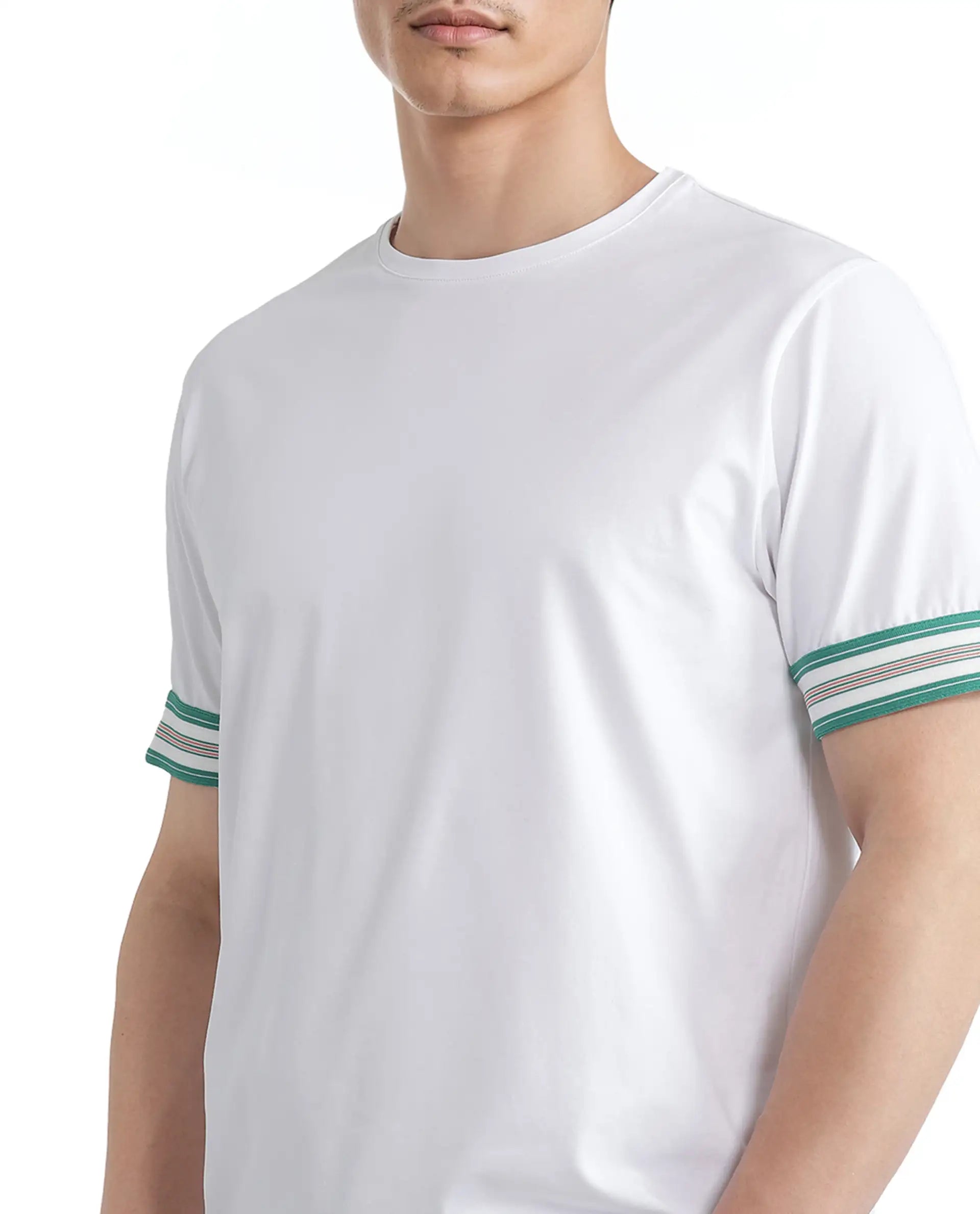 Rare Rabbit Men Oblee White Cotton Blend Fabric Short Sleeve Crew Neck Relaxed Fit Tape Detailed Sleeve T-Shirt