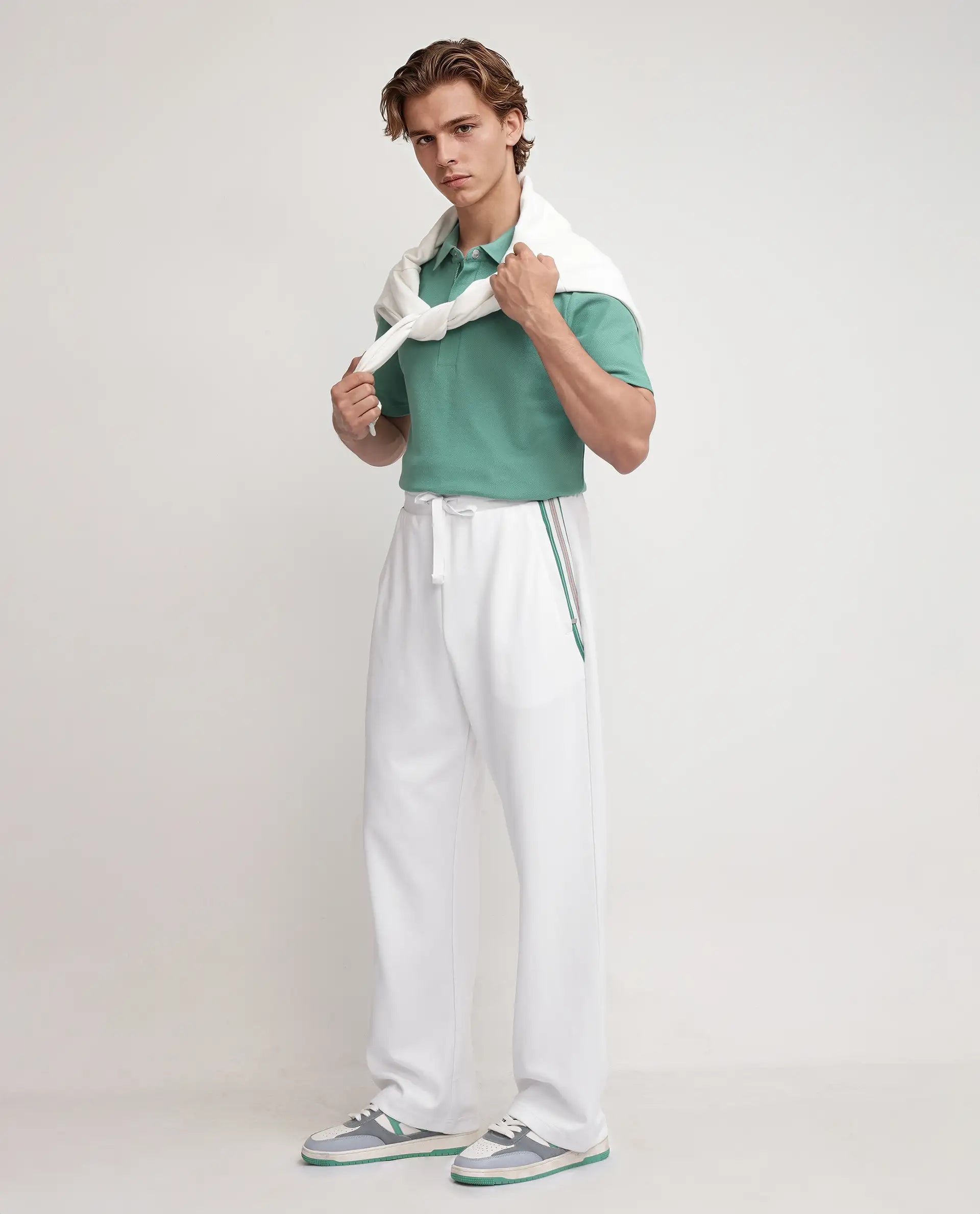 Rare Rabbit Men's Oblic White Cotton Blend Fabric Relaxed Fit Plain Track Pant