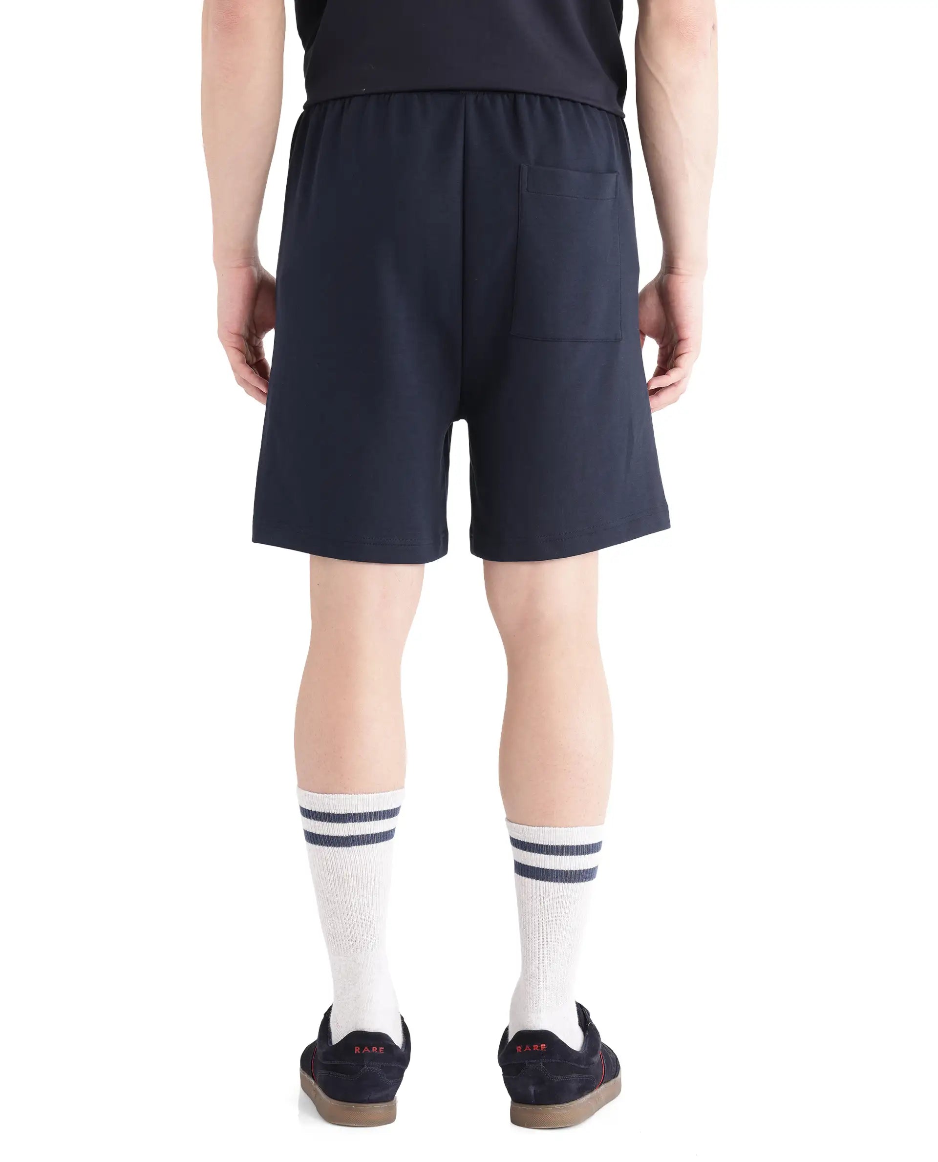 Rare Rabbit Men's Obl Navy Cotton Blend Fabric Relaxed Fit Plain Shorts