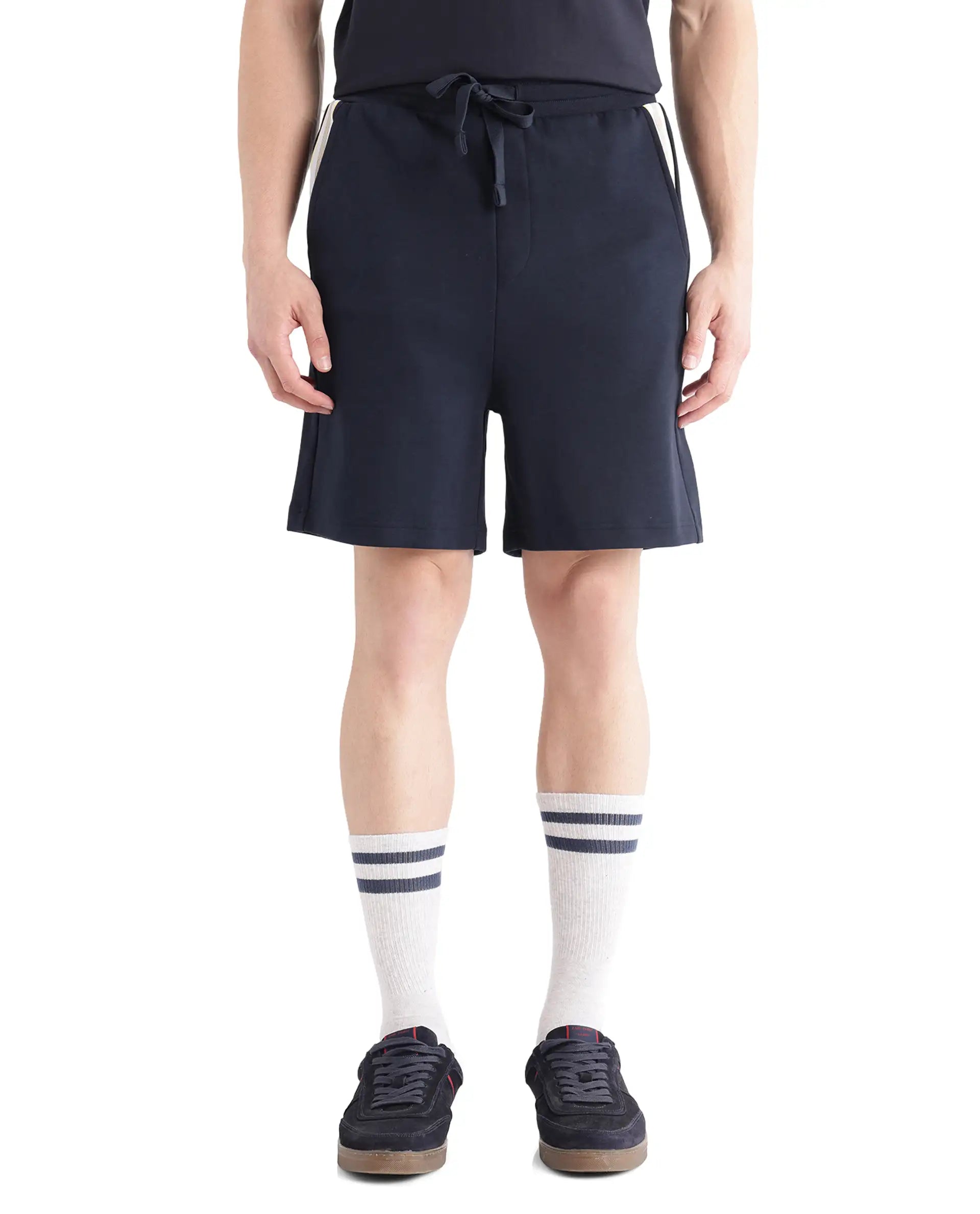 Rare Rabbit Men's Obl Navy Cotton Blend Fabric Relaxed Fit Plain Shorts