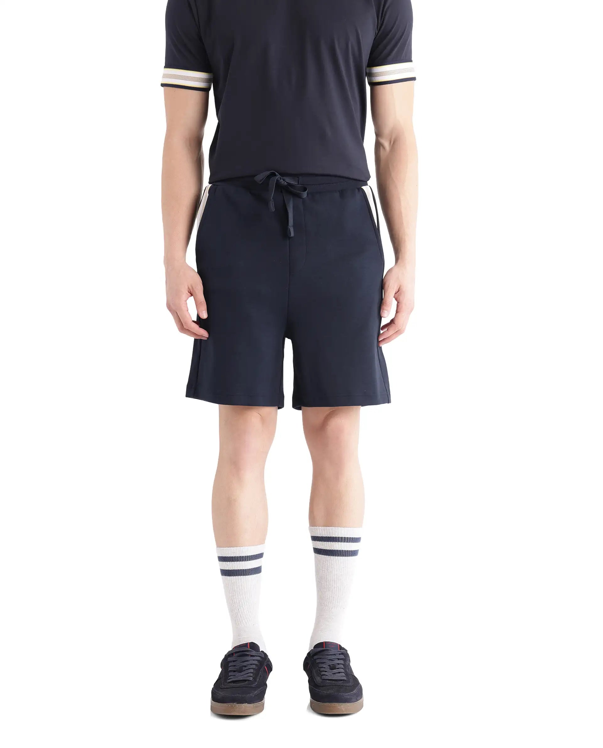 Rare Rabbit Men's Obl Navy Cotton Blend Fabric Relaxed Fit Plain Shorts