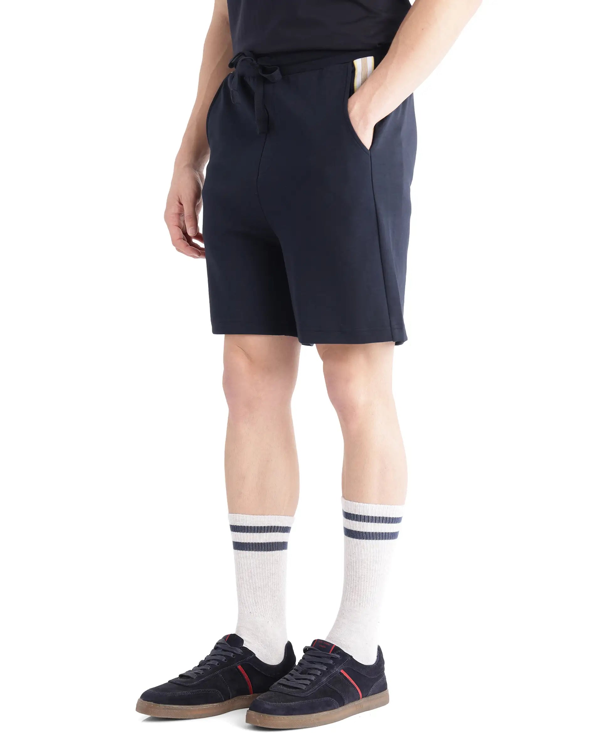 Rare Rabbit Men's Obl Navy Cotton Blend Fabric Relaxed Fit Plain Shorts