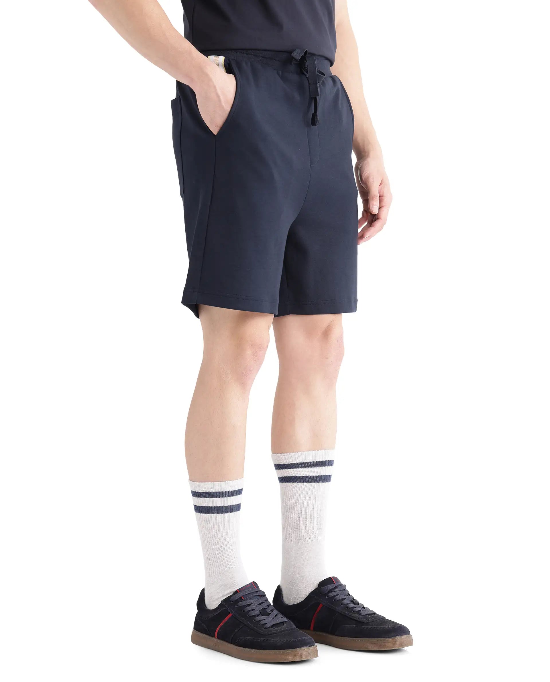 Rare Rabbit Men's Obl Navy Cotton Blend Fabric Relaxed Fit Plain Shorts