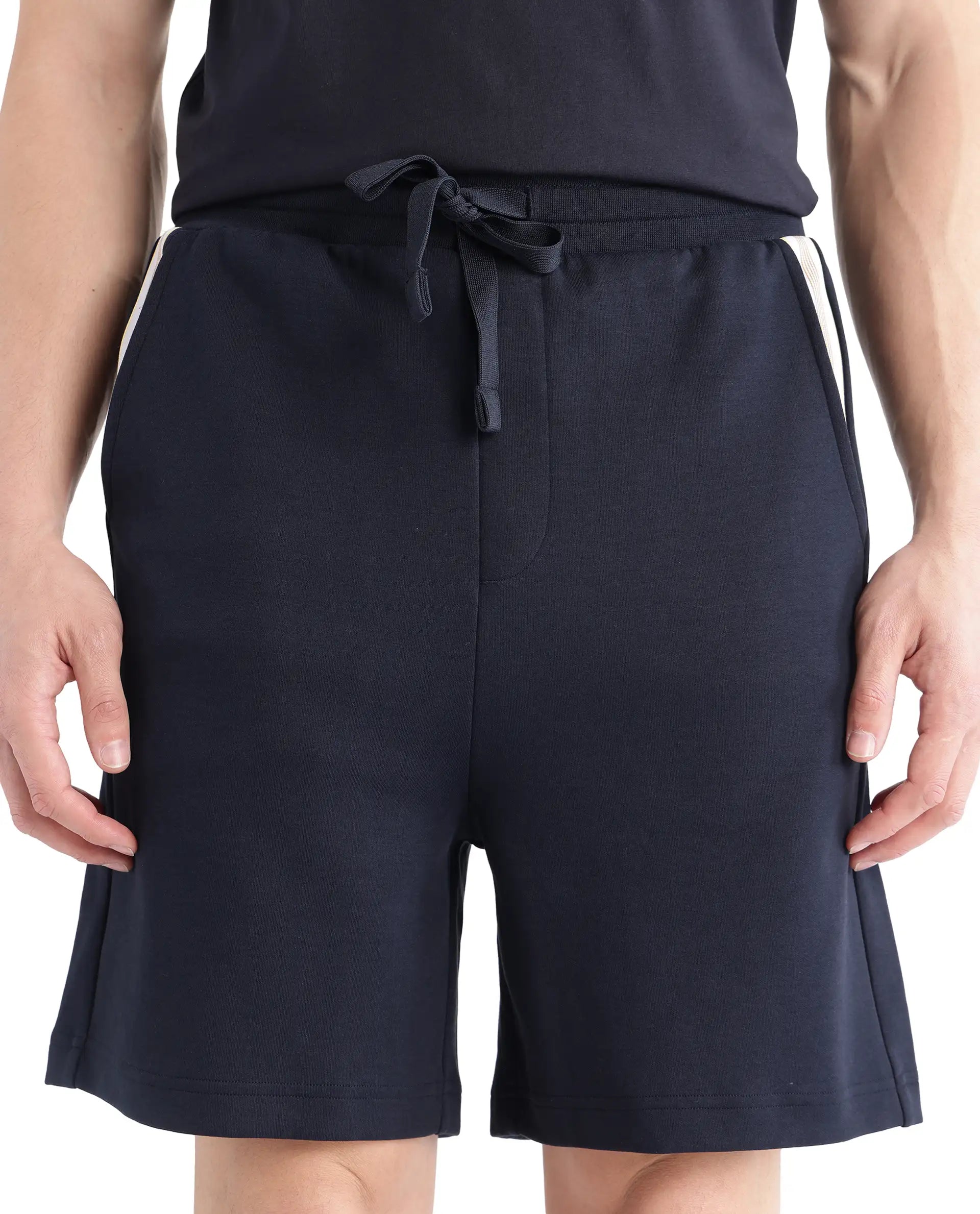 Rare Rabbit Men's Obl Navy Cotton Blend Fabric Relaxed Fit Plain Shorts