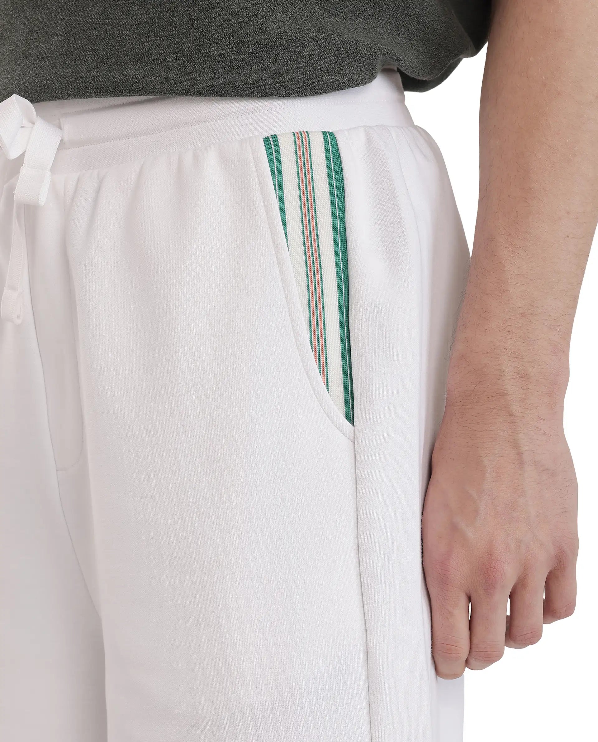 Rare Rabbit Men's Obl White Cotton Blend Fabric Relaxed Fit Plain Shorts