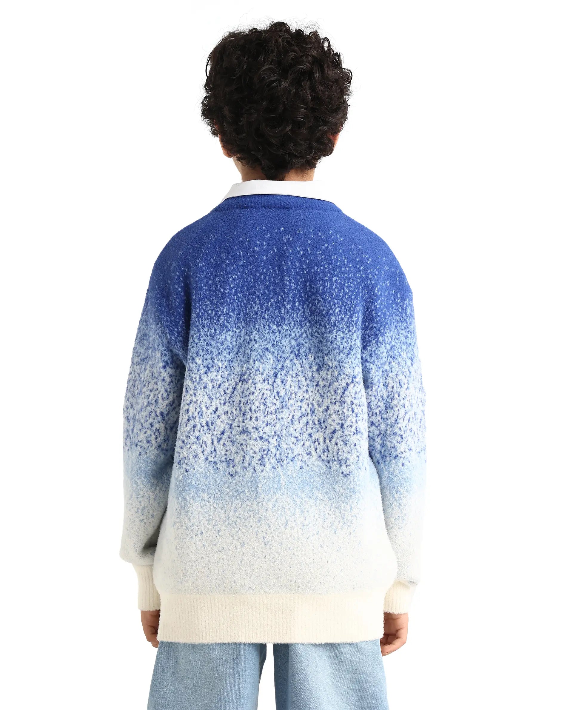 Rare Ones Kids Obro Blue 100% Nylon Solid Slip-On Closure Relaxed Fit Sweater