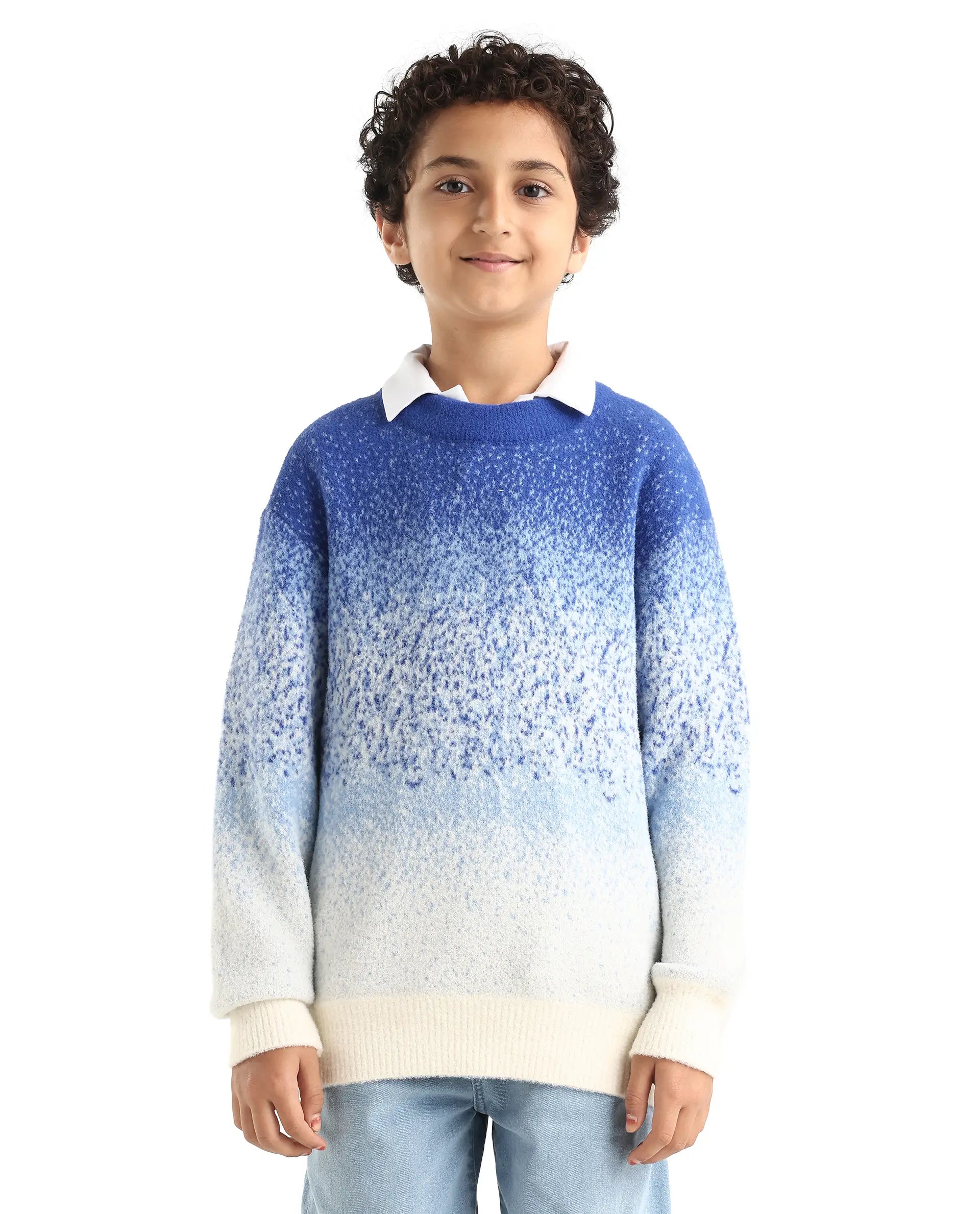 Rare Ones Kids Obro Blue 100% Nylon Solid Slip-On Closure Relaxed Fit Sweater