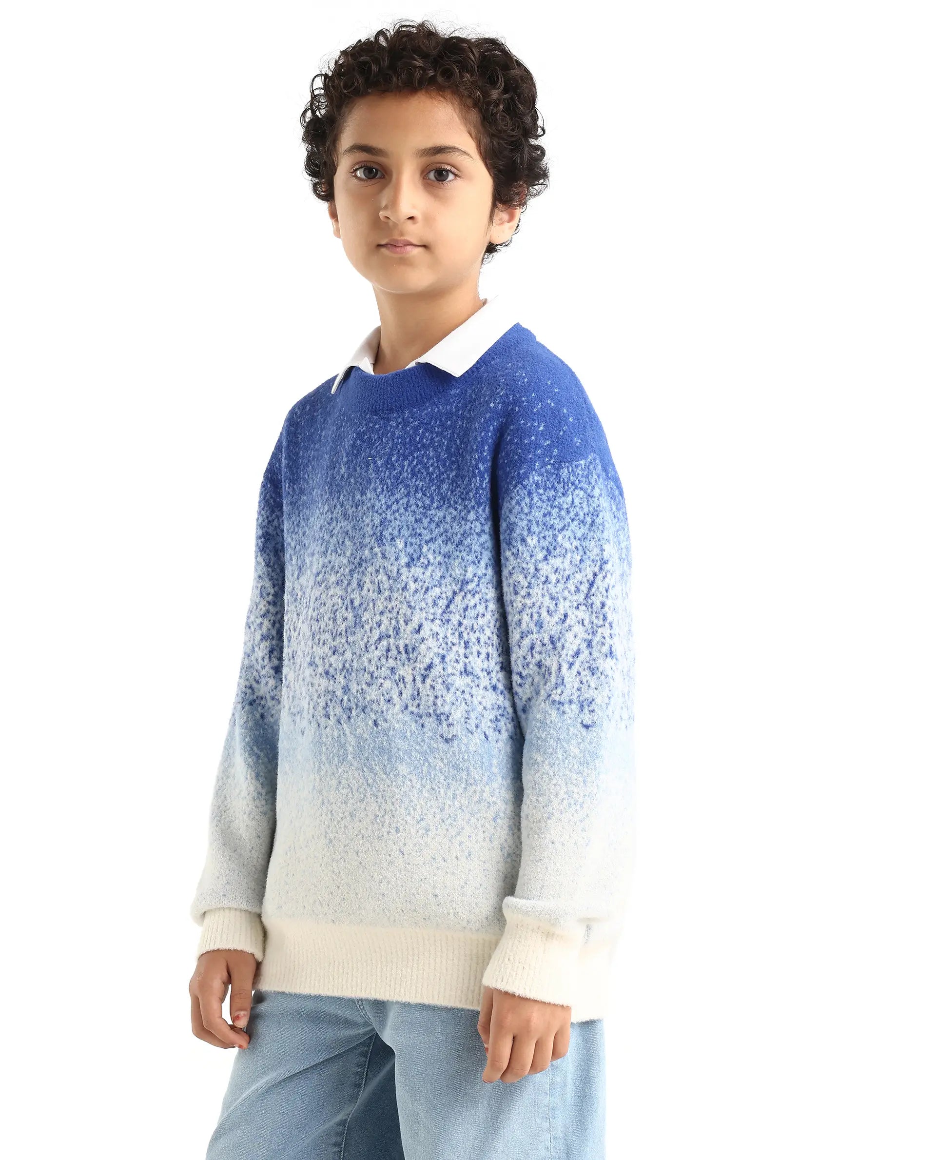 Rare Ones Kids Obro Blue 100% Nylon Solid Slip-On Closure Relaxed Fit Sweater