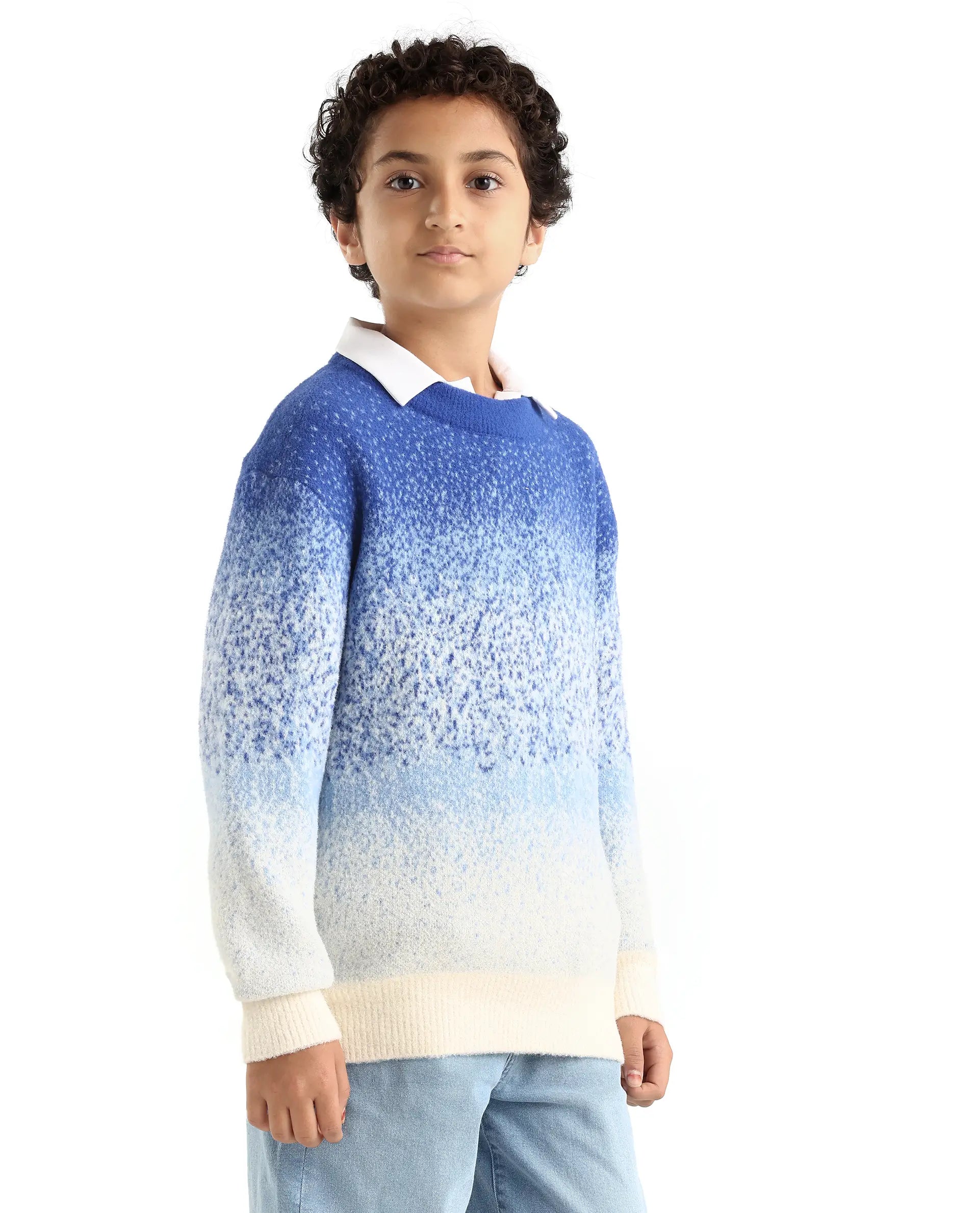 Rare Ones Kids Obro Blue 100% Nylon Solid Slip-On Closure Relaxed Fit Sweater