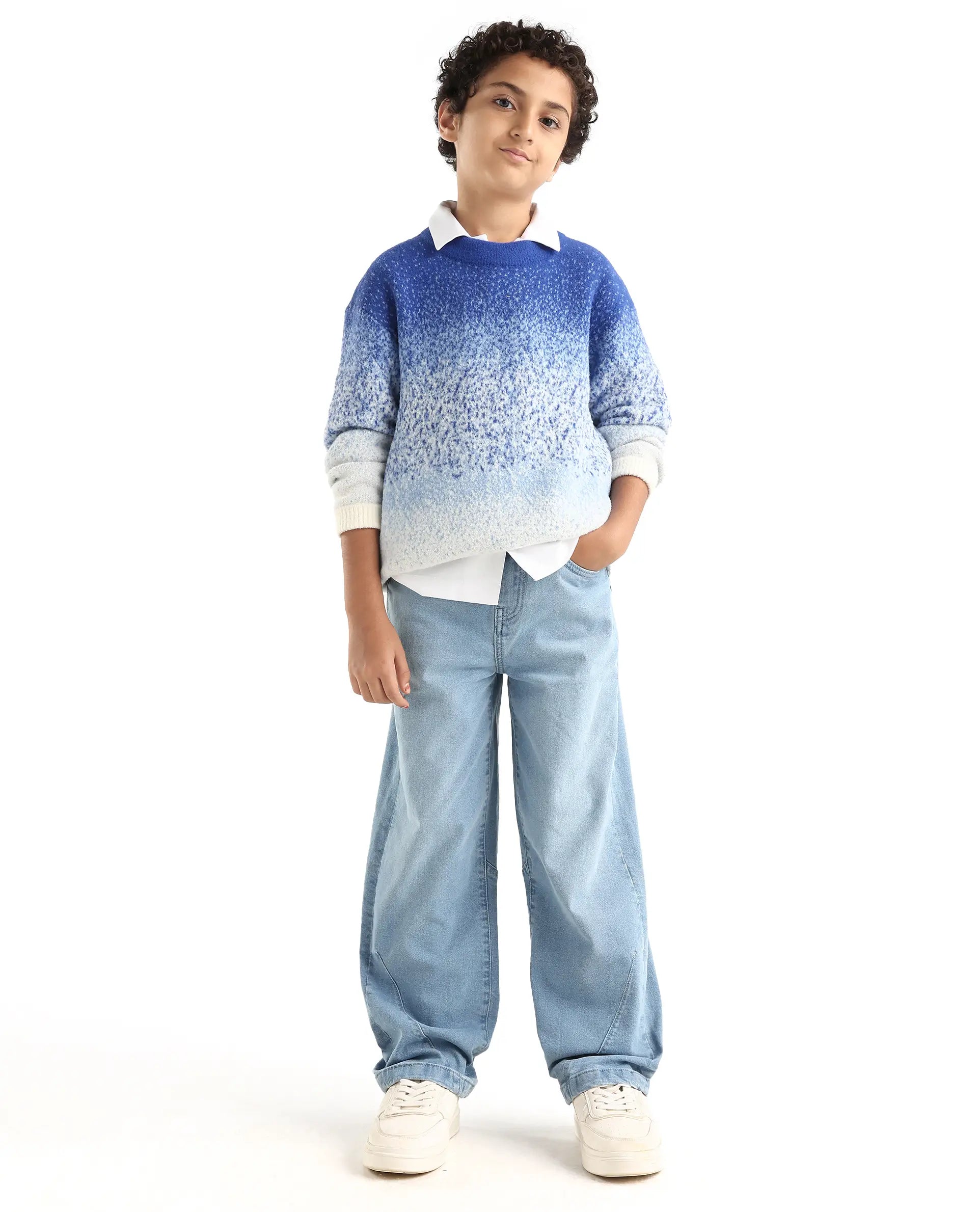 Rare Ones Kids Obro Blue 100% Nylon Solid Slip-On Closure Relaxed Fit Sweater