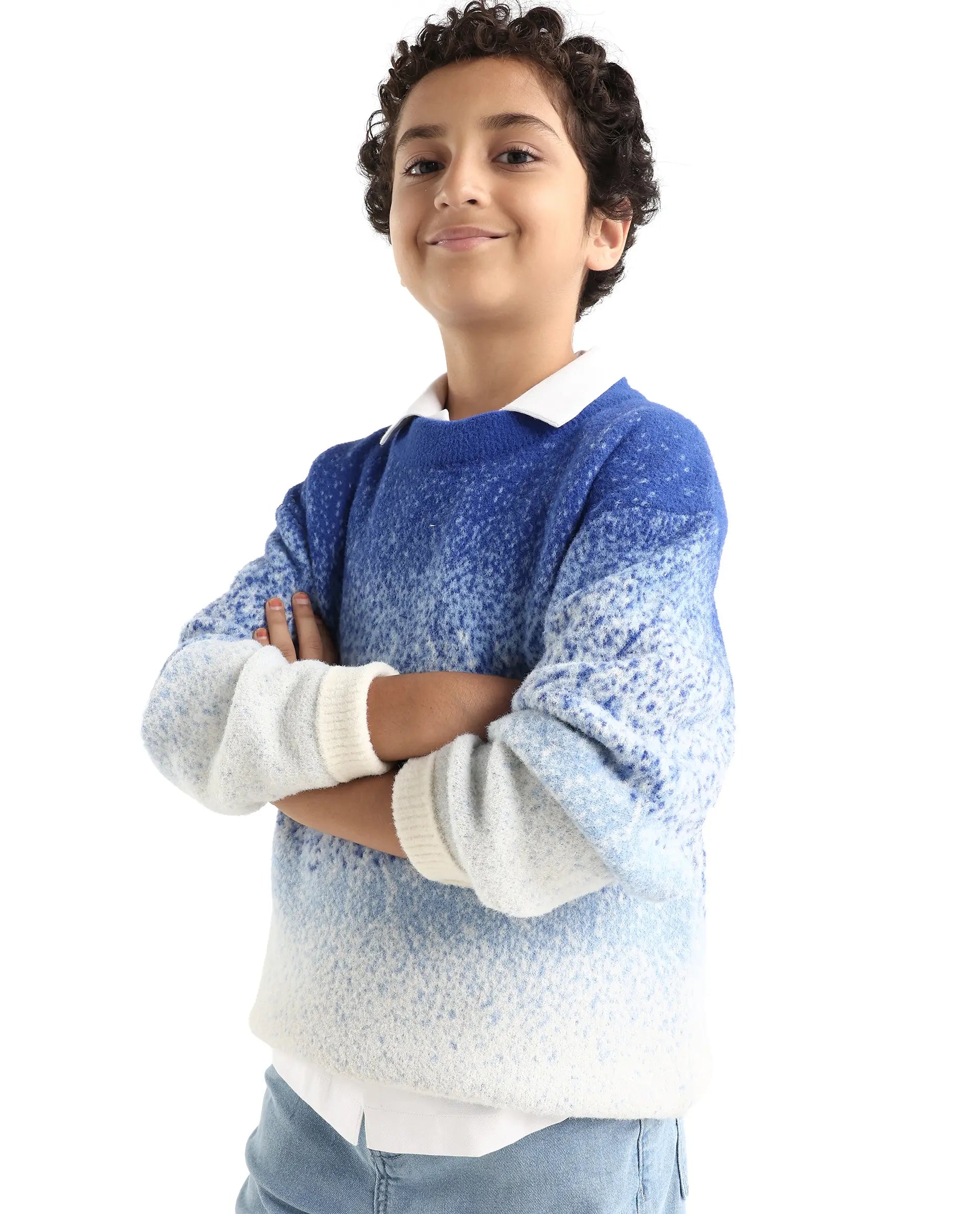 Rare Ones Kids Obro Blue 100% Nylon Solid Slip-On Closure Relaxed Fit Sweater