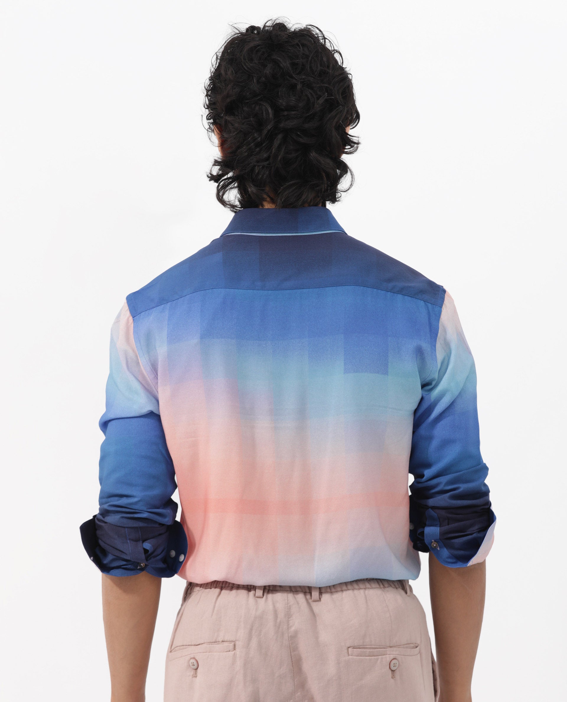 Rare Rabbit Men's Obroom Light Pink Viscose Fabric Full Sleeves Gradient Abstract Print Shirt