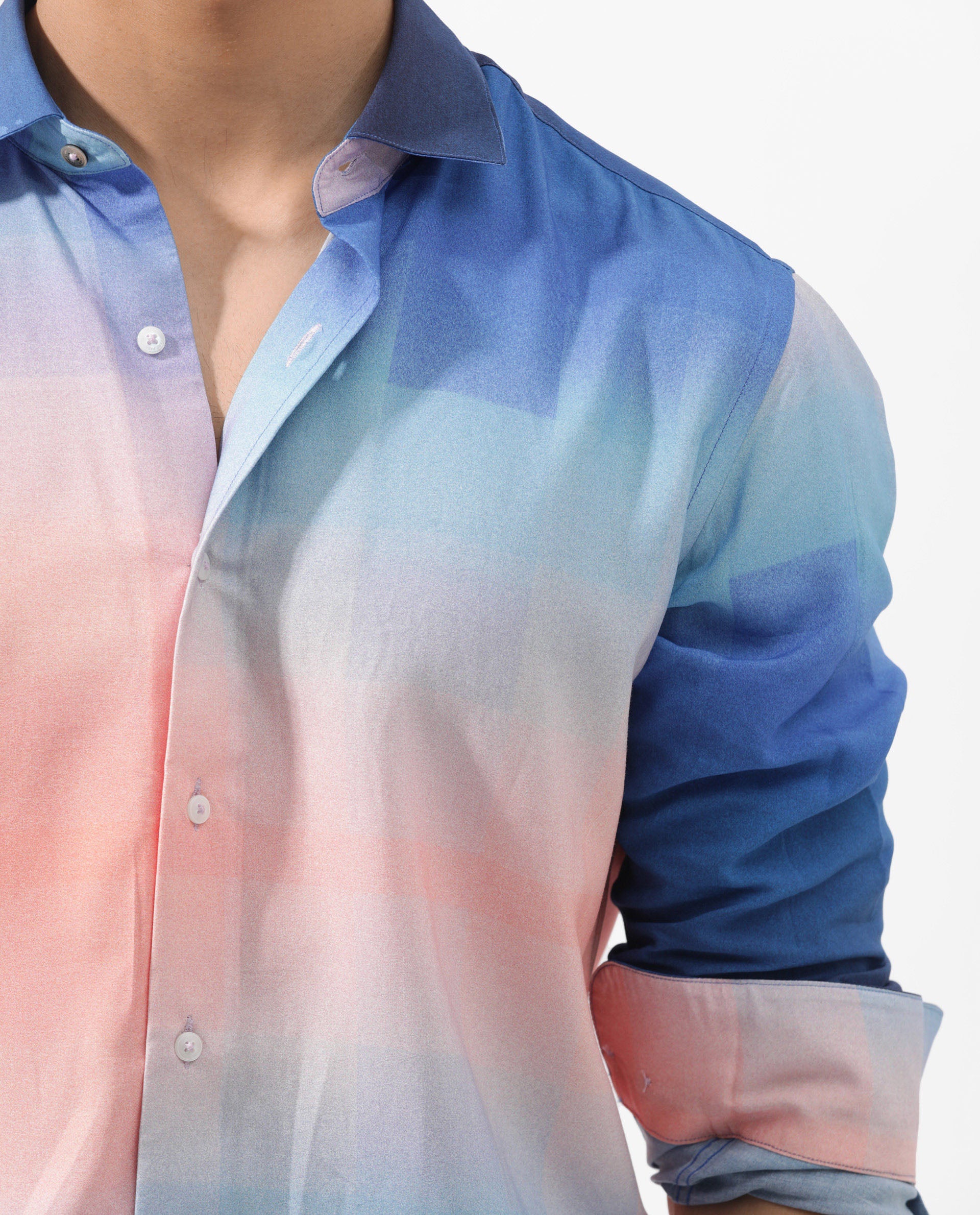 Rare Rabbit Men's Obroom Light Pink Viscose Fabric Full Sleeves Gradient Abstract Print Shirt