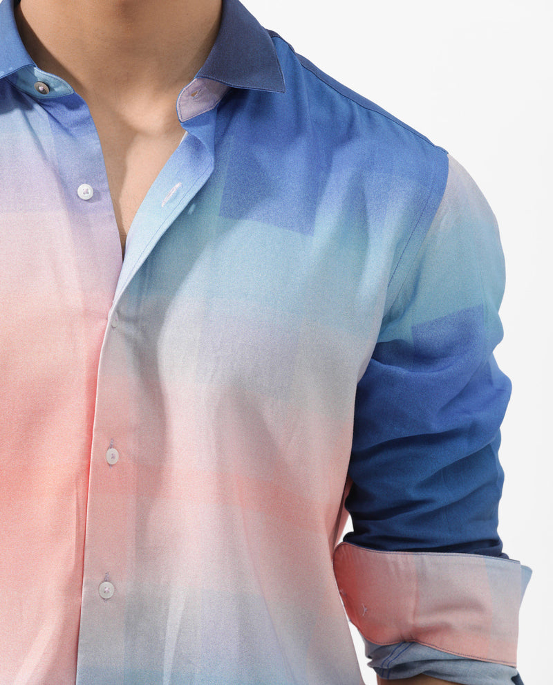 Rare Rabbit Men's Obroom Light Pink Viscose Fabric Full Sleeves Gradient Abstract Print Shirt