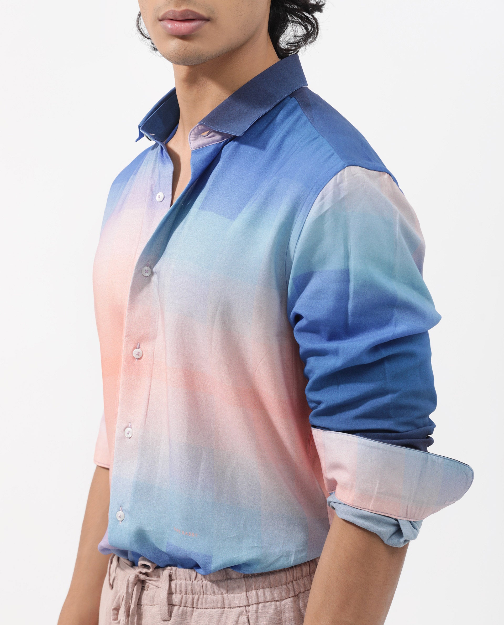 Rare Rabbit Men's Obroom Light Pink Viscose Fabric Full Sleeves Gradient Abstract Print Shirt